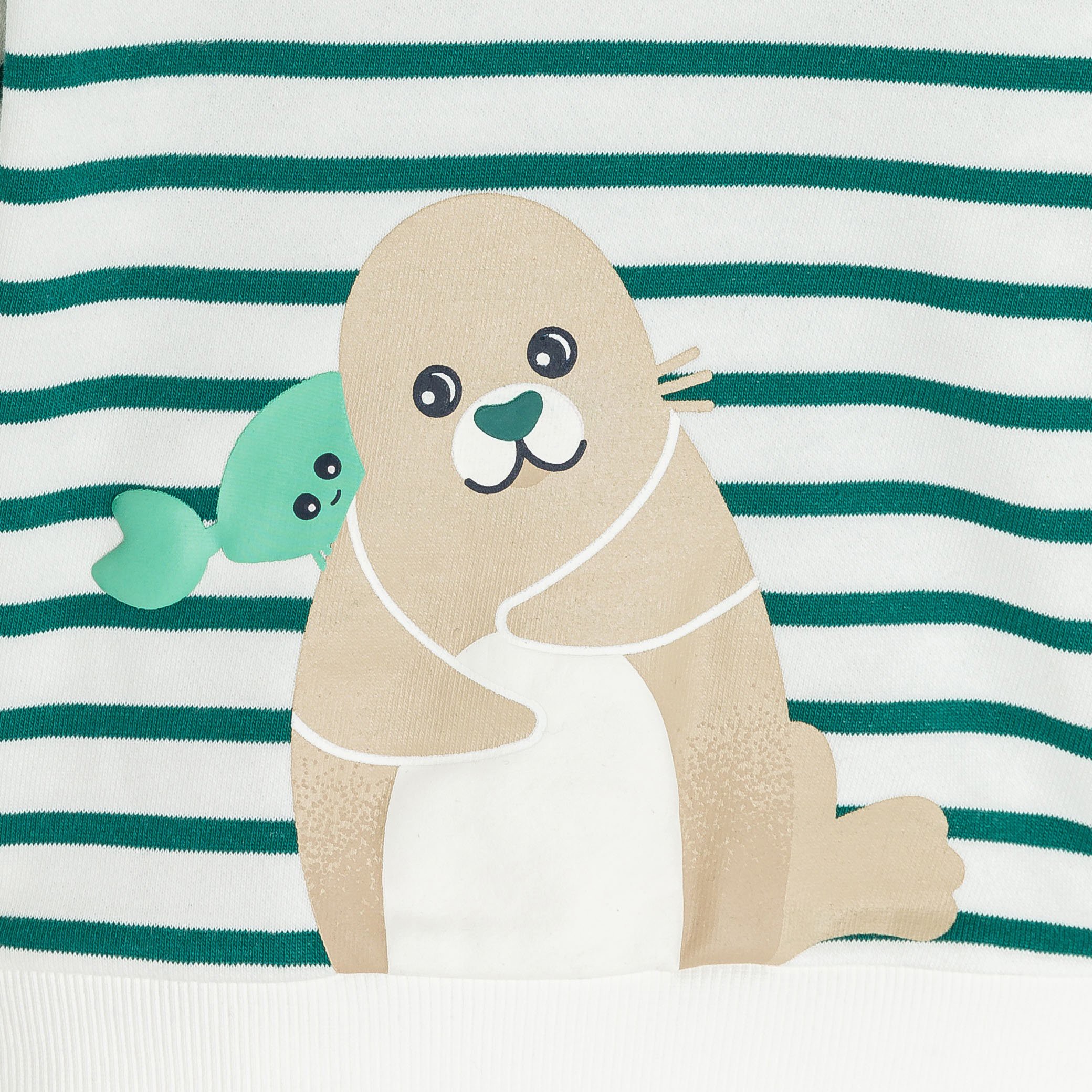 Sweat rayé vert motif animalier bébé garçon - Vert herbe