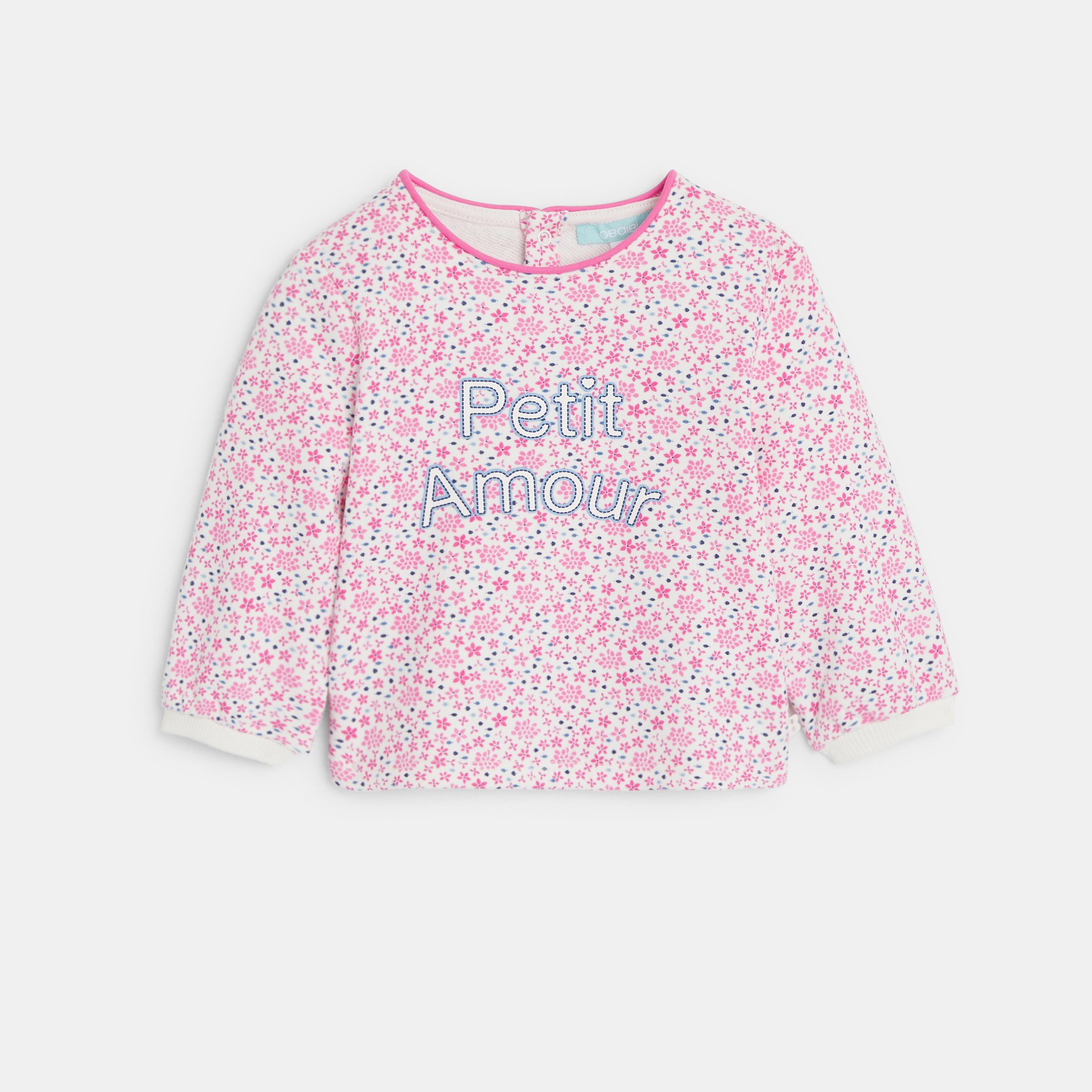 Sweat molleton fleuri à message rose bébé fille - Imprimé rose