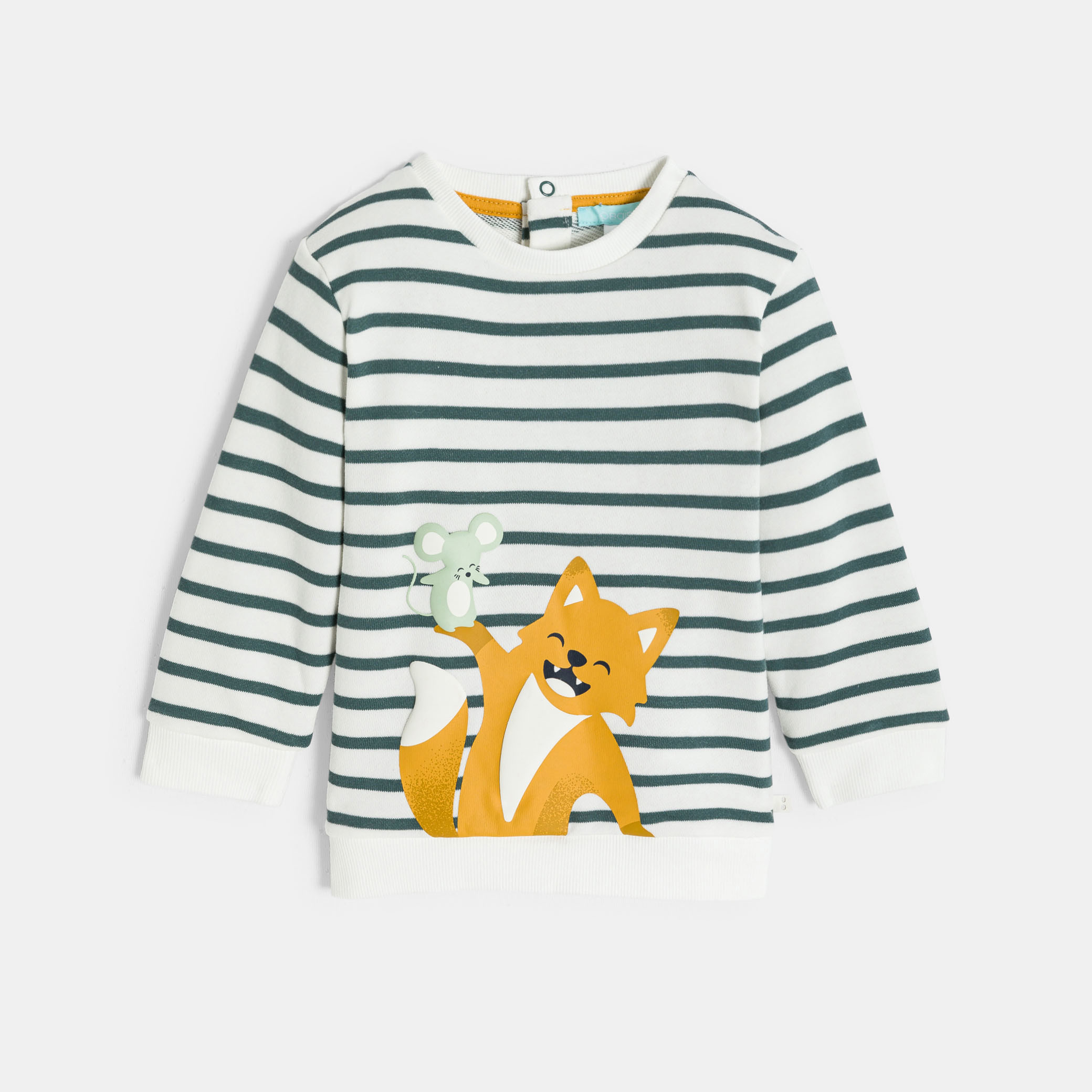 Sweat rayé vert motif animalier bébé garçon - Tilleul Clair