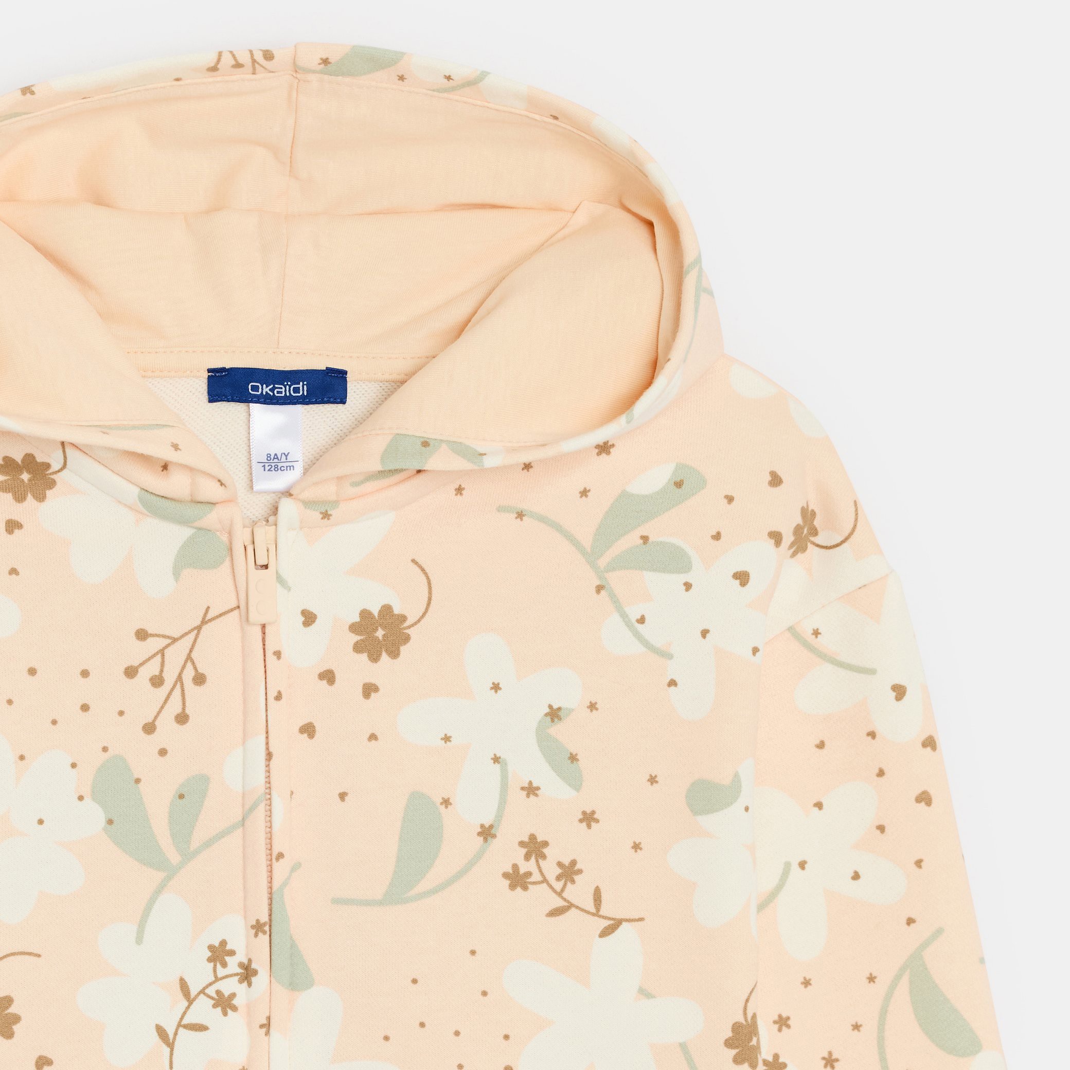 Sweat zippé à capuche fleurs multicolore Fille - Rose Litchi