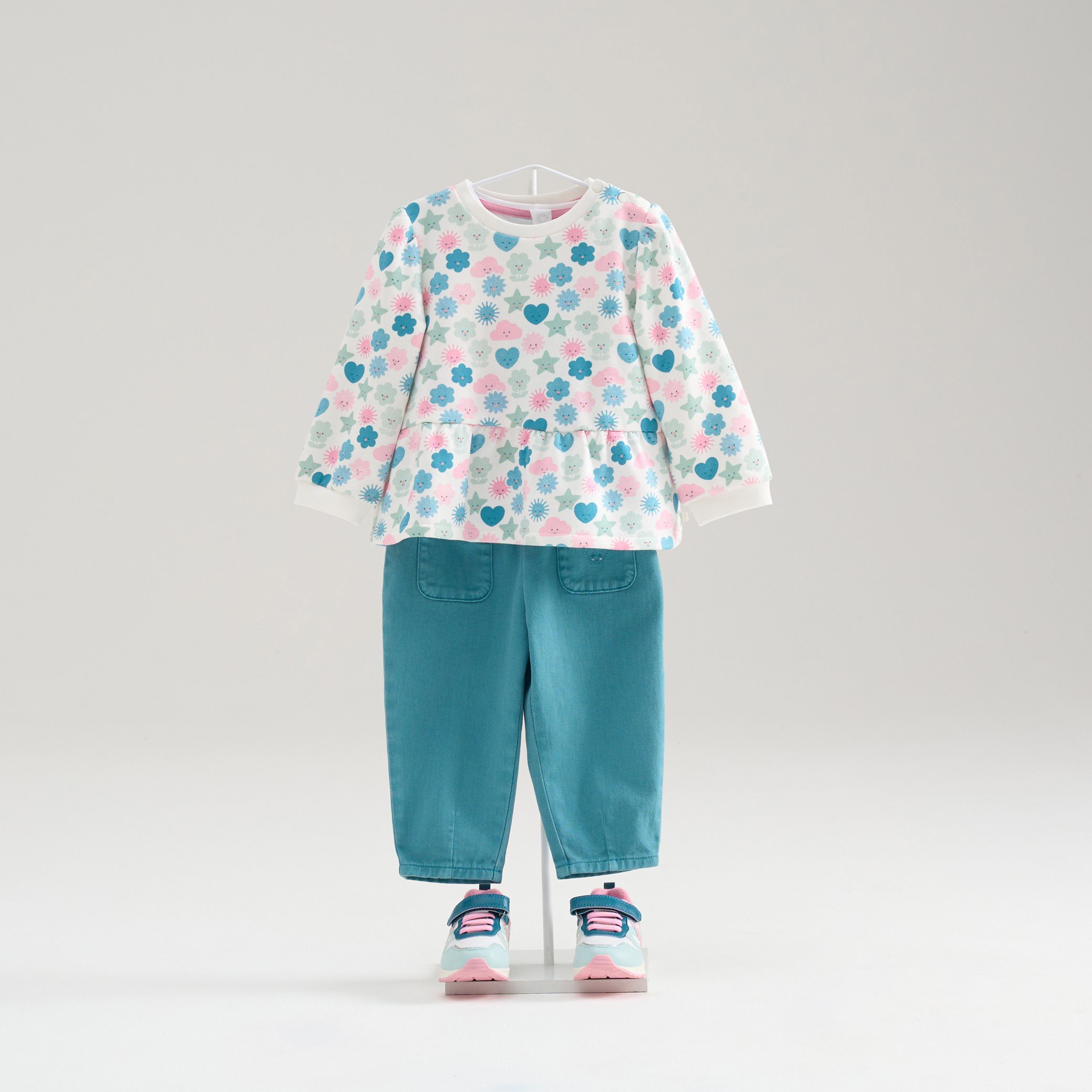 Sweat imprimé vert bébé fille - Imprimé blanc