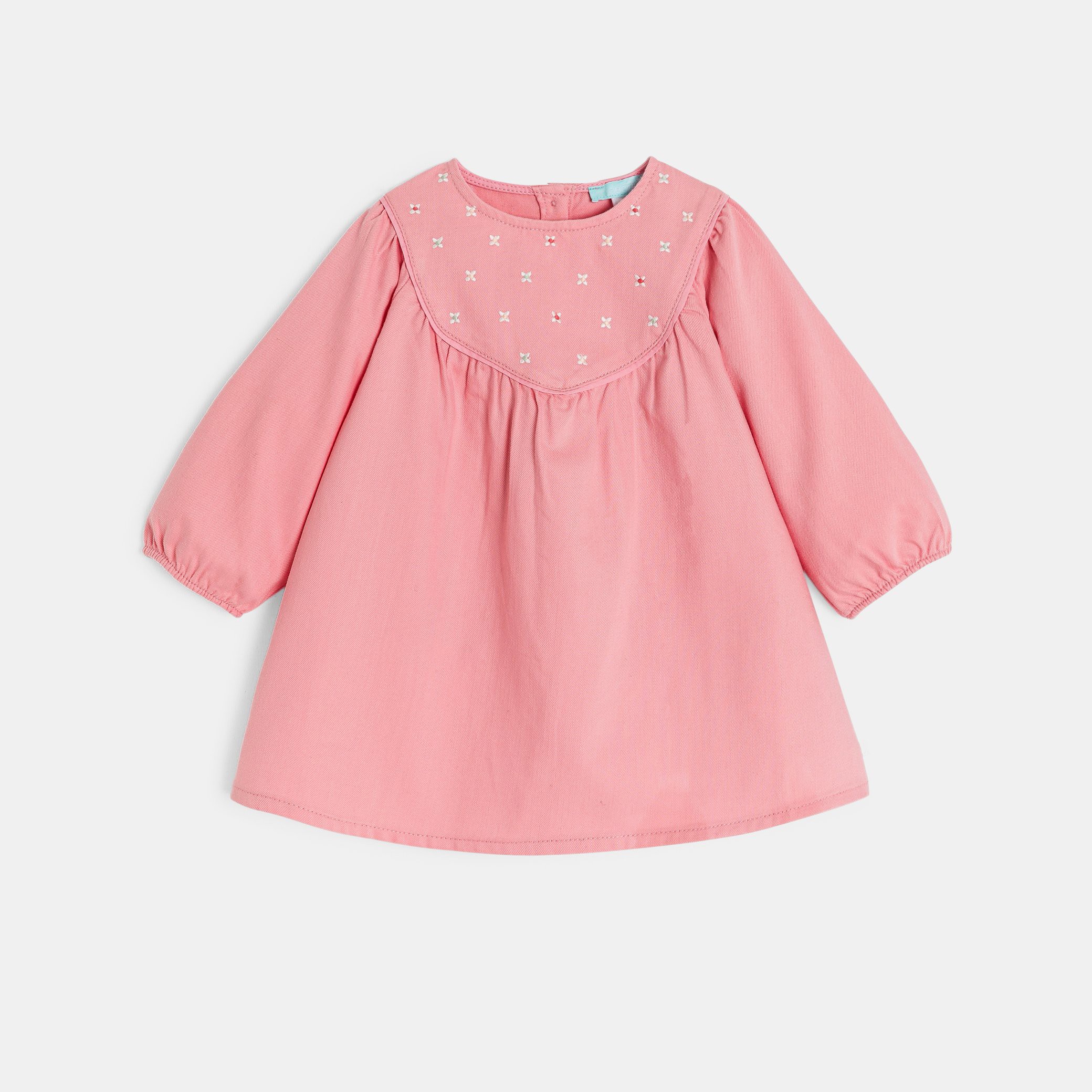 Blouse twill de coton fleurs blanc bébé fille - Rose Thé