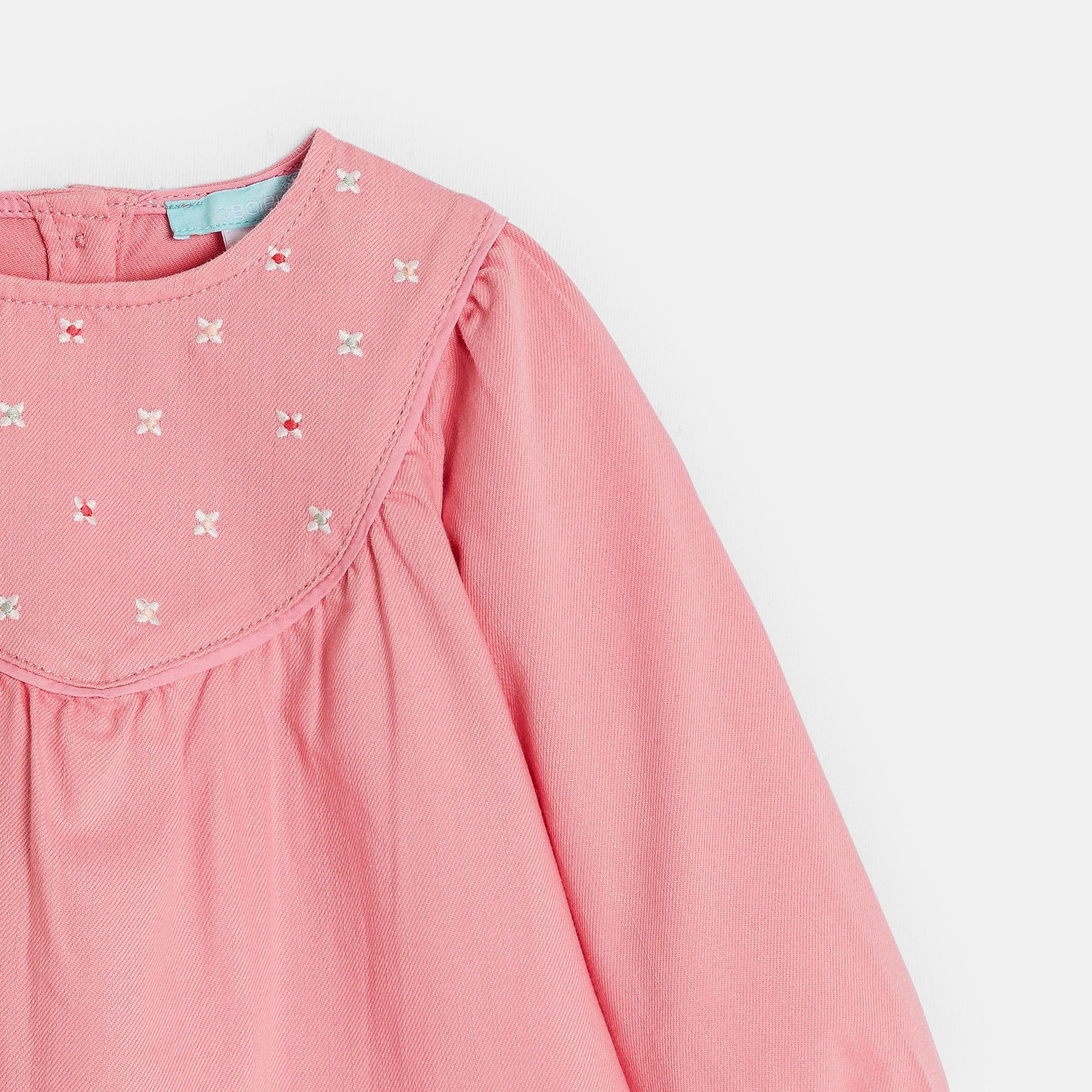 Blouse twill de coton fleurs blanc bébé fille - Rose Thé