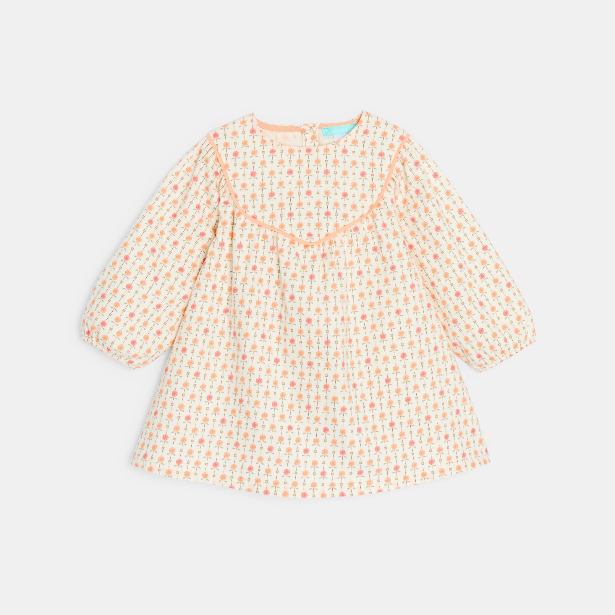 Blouse twill de coton fleurs blanc bébé fille - Imprimé beige