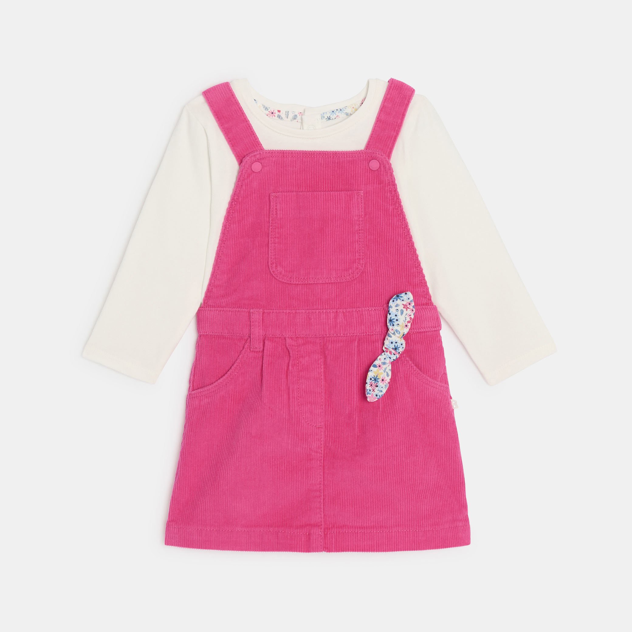 Ensemble robe salopette rose bébé fille - Rose feu