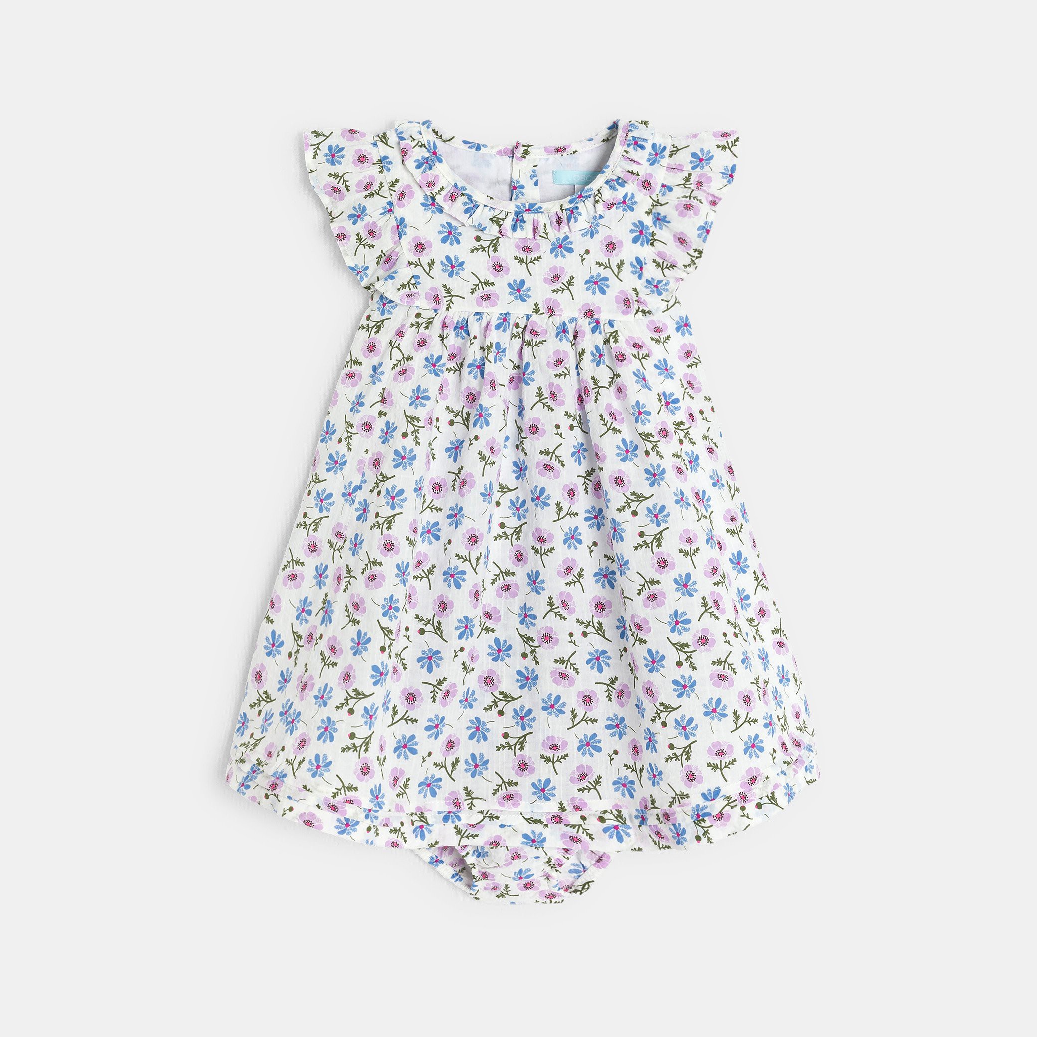 Robe de cérémonie à volants blanc bébé fille - Imprimé vert