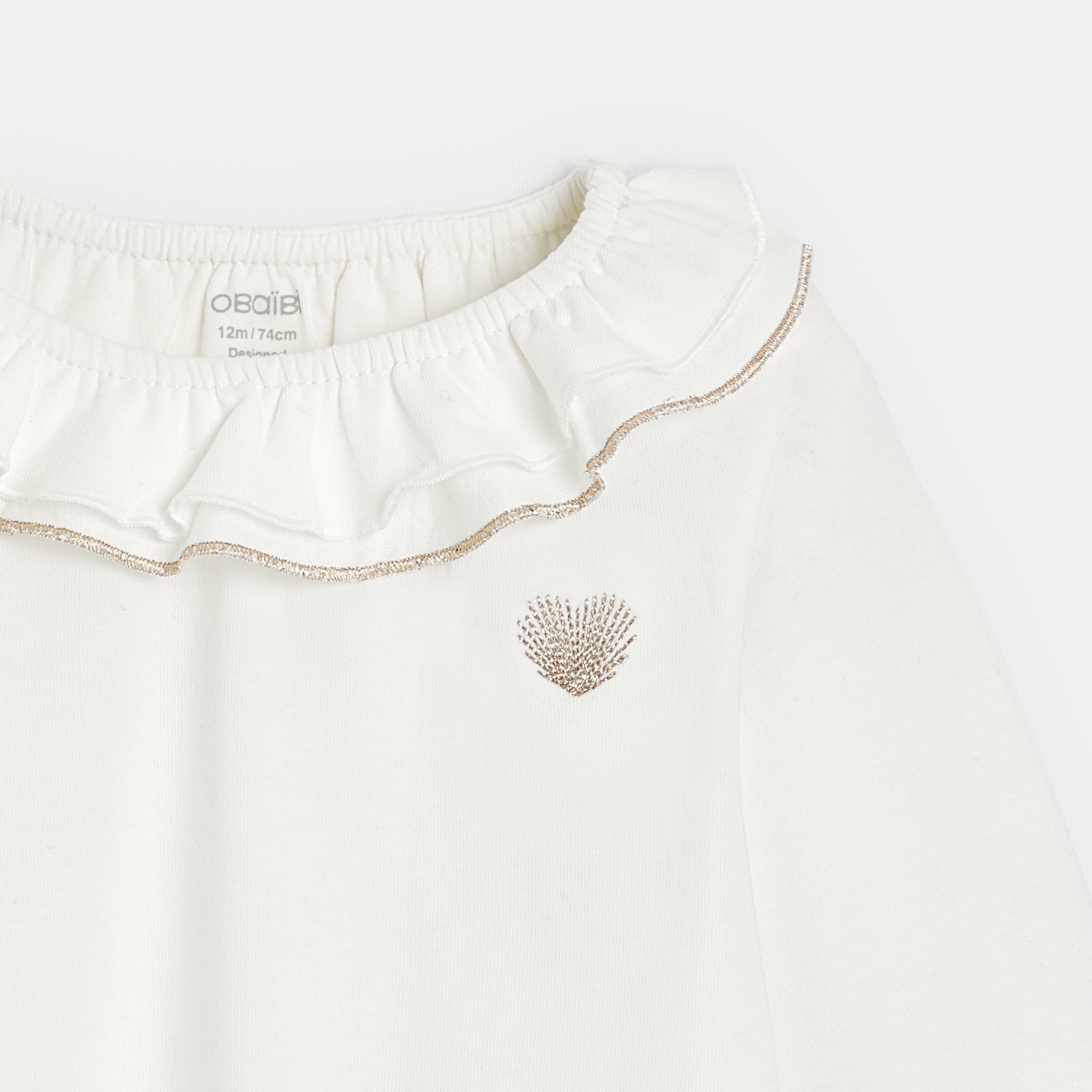 T-shirt col volanté blanc bébé fille - Blanc