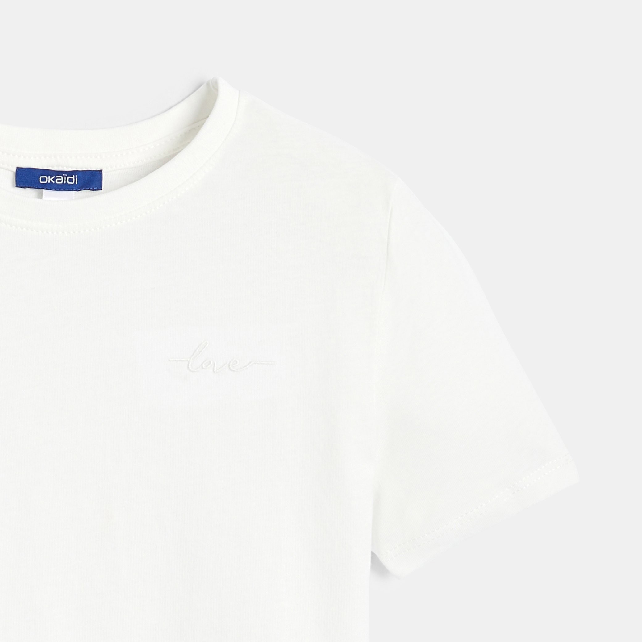 T-shirt basique uni blanc Fille - Blanc écru