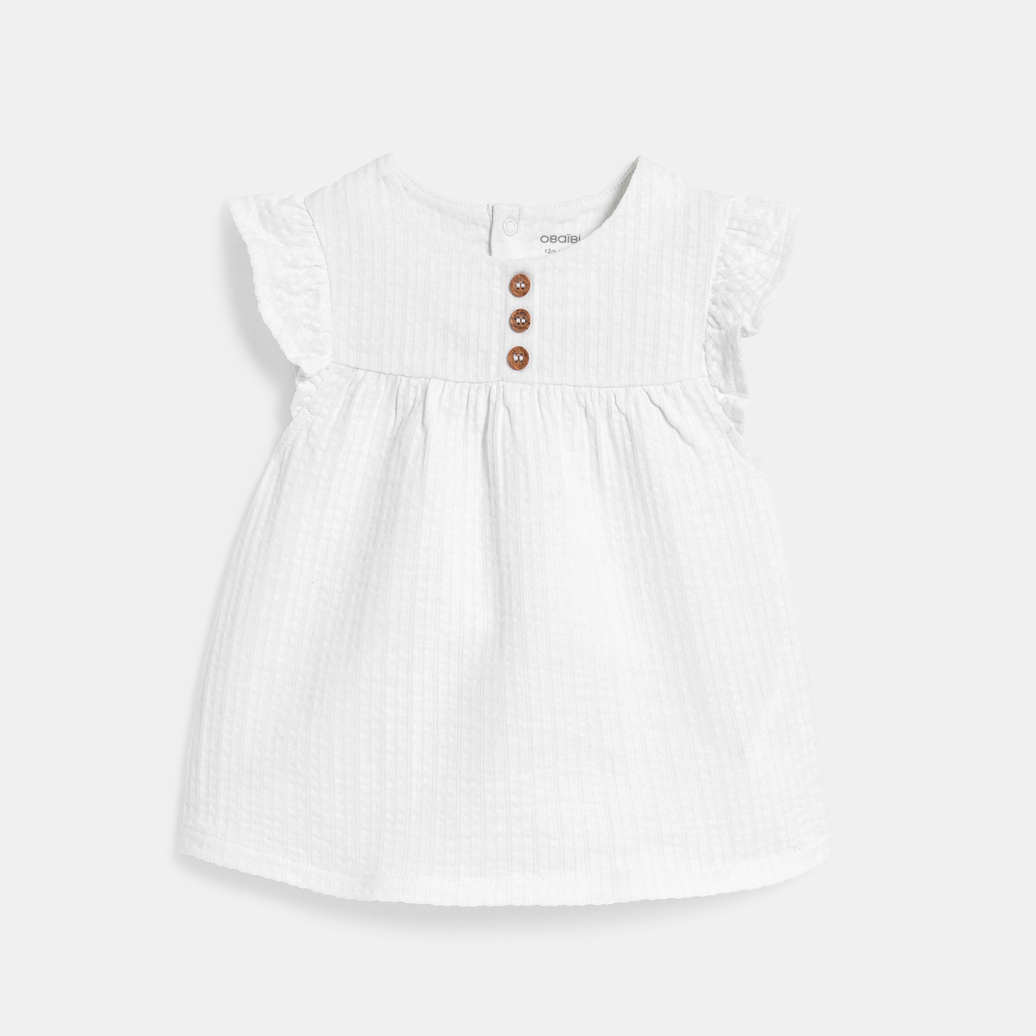 Blouse coton seersucker rose bébé fille - Blanc