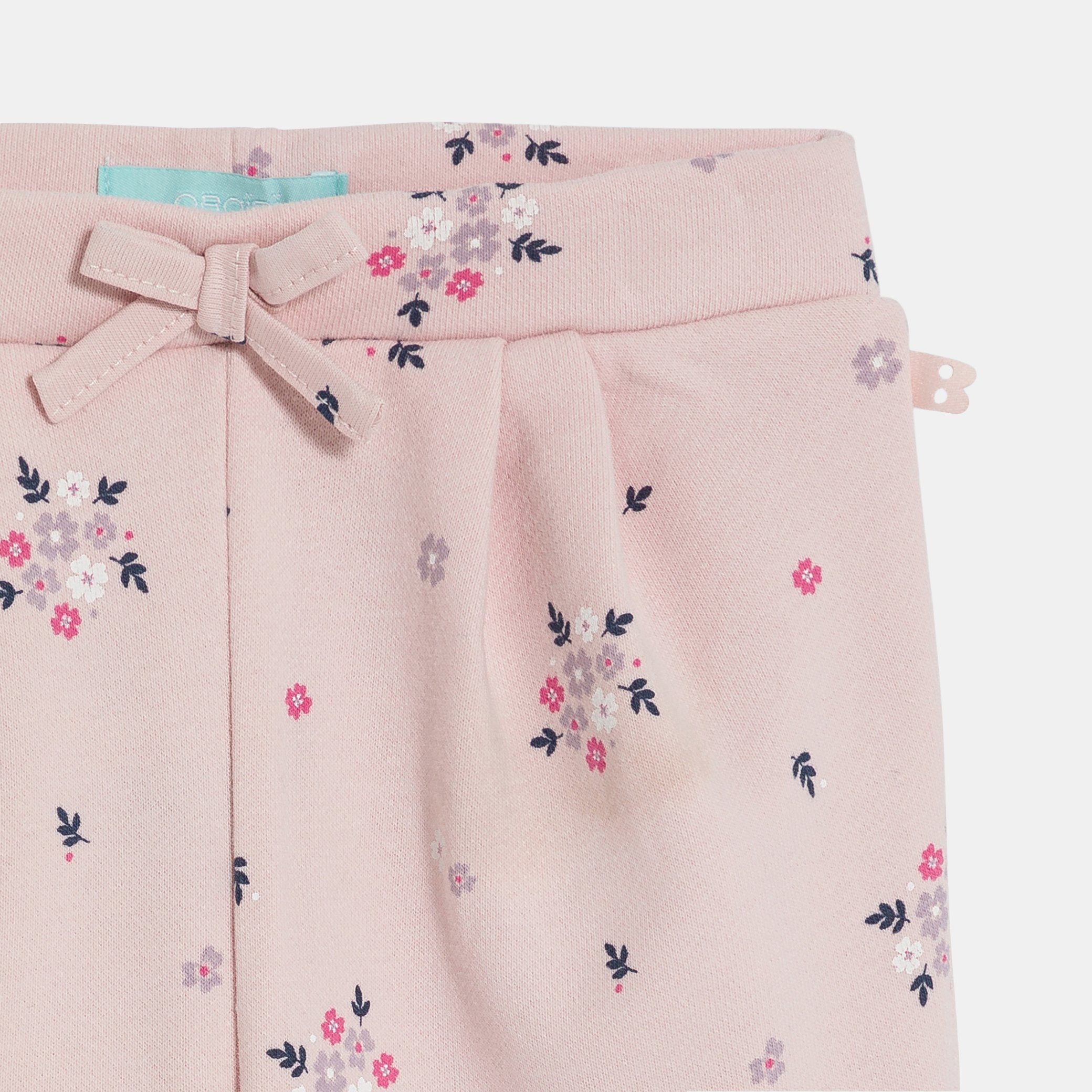 Pantalon molleton fleuri vert bébé fille - Imprimé rose