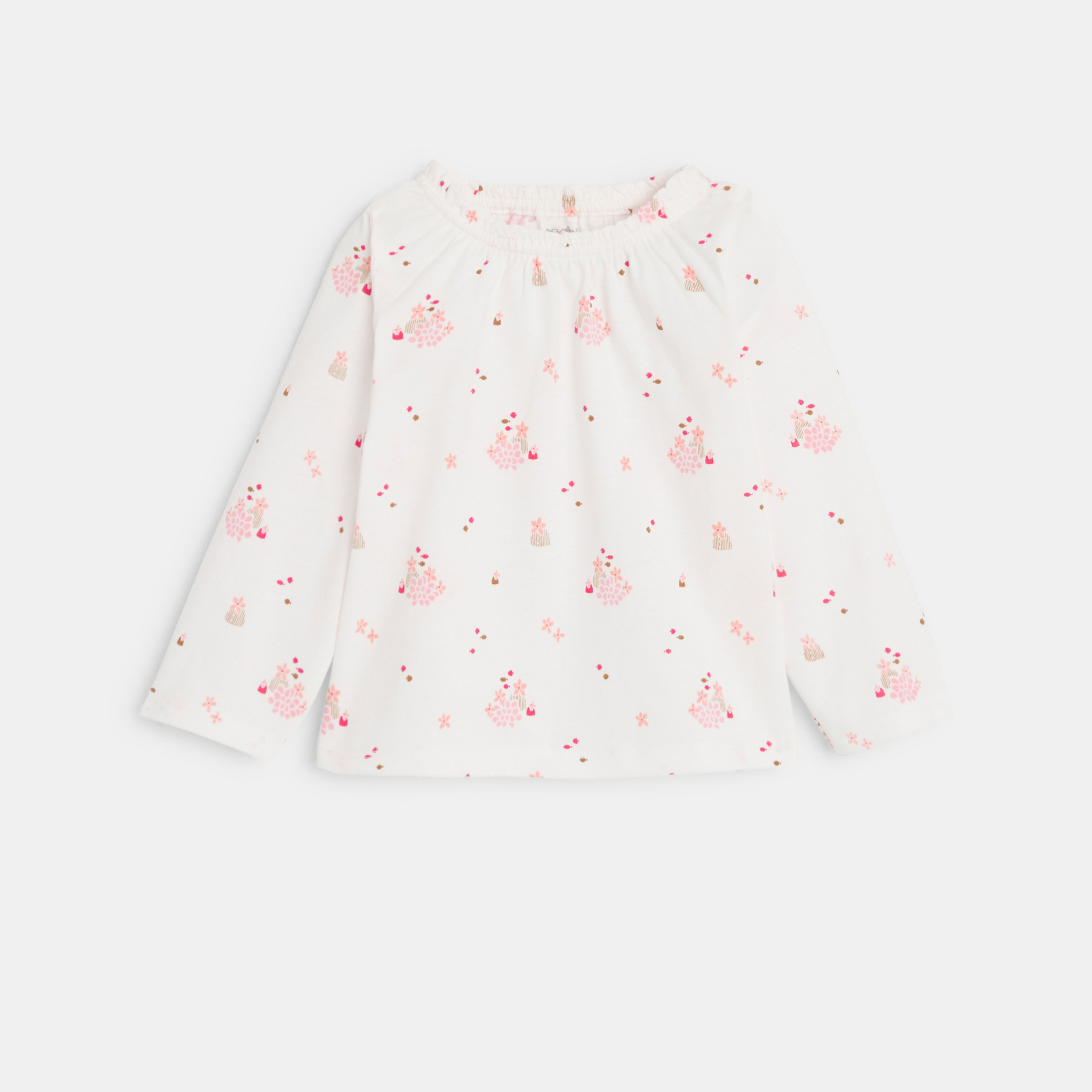 Tunique manches longues étoiles rose bébé fille - Imprimé blanc