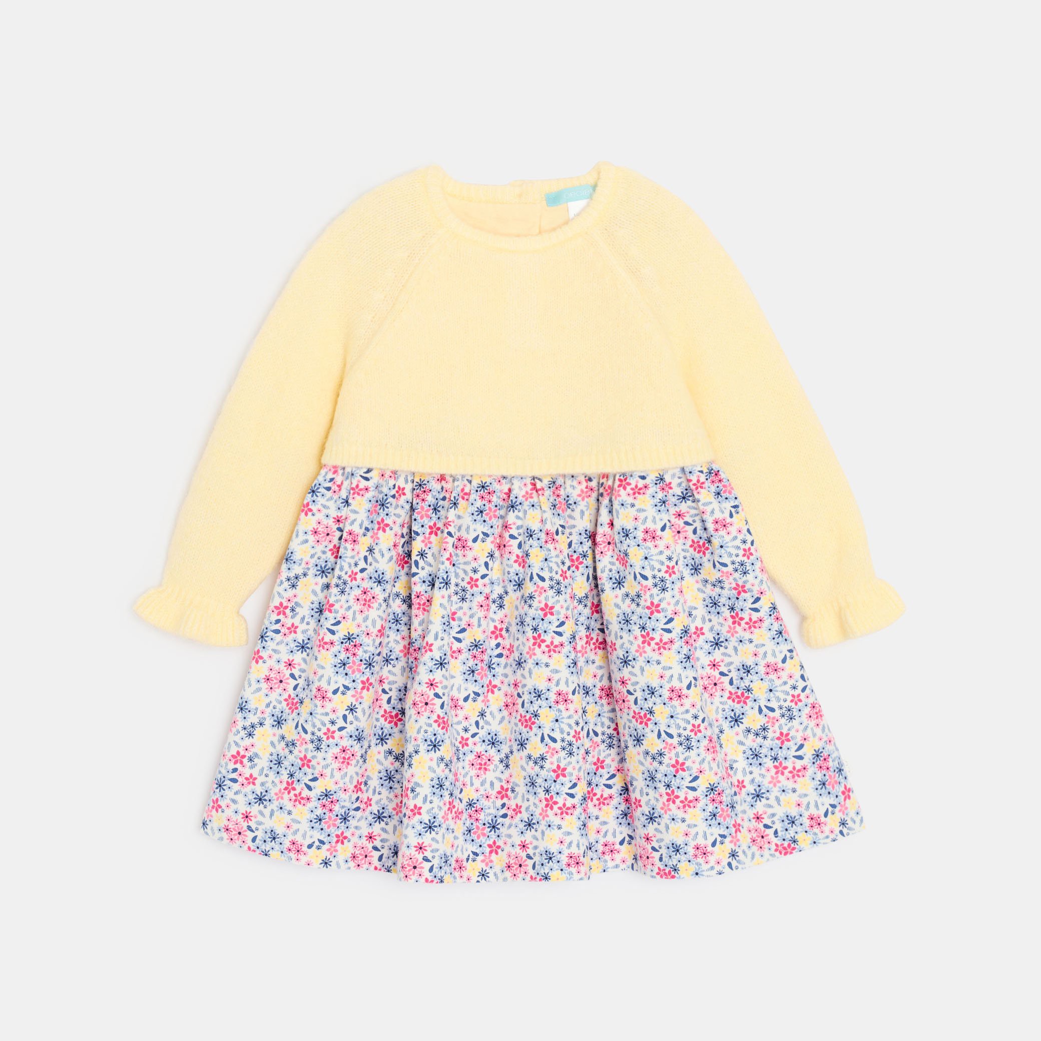 Robe fleurie jaune effet 2 en 1 bébé fille - Vanille