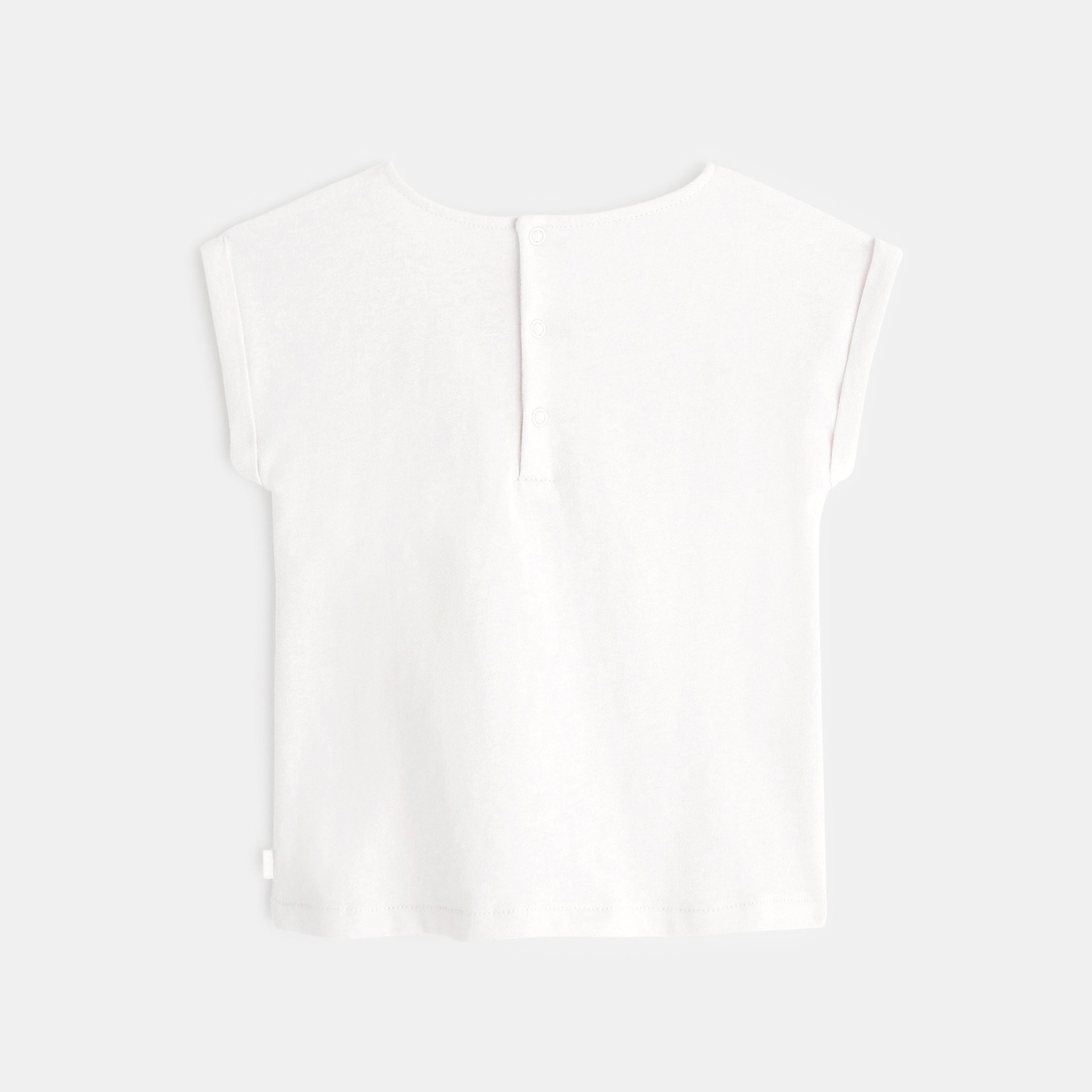 T-shirt bi-matière broderie anglaise vert turquoise bébé fille - Blanc