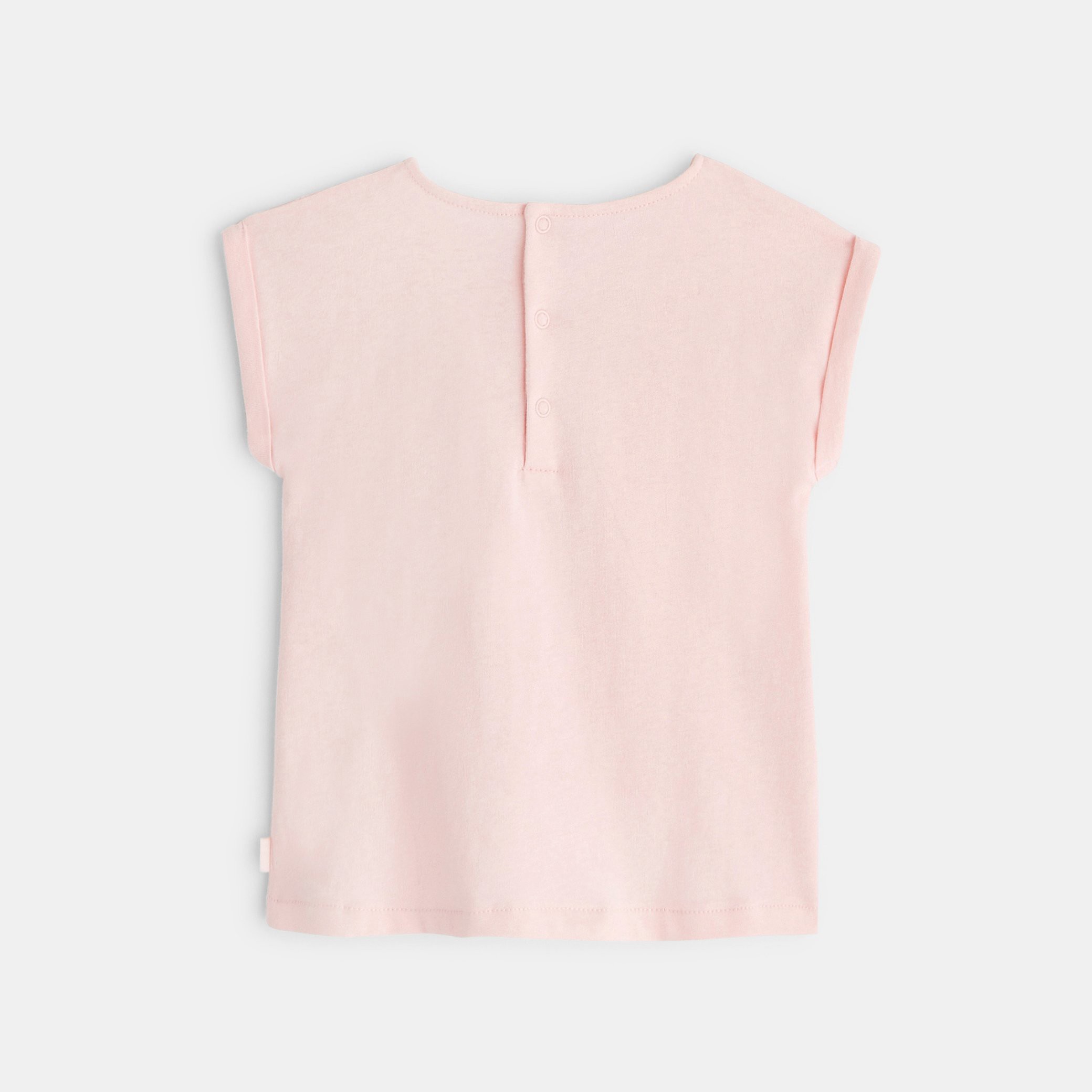 T-shirt bi-matière broderie anglaise vert turquoise bébé fille - Rose Thé