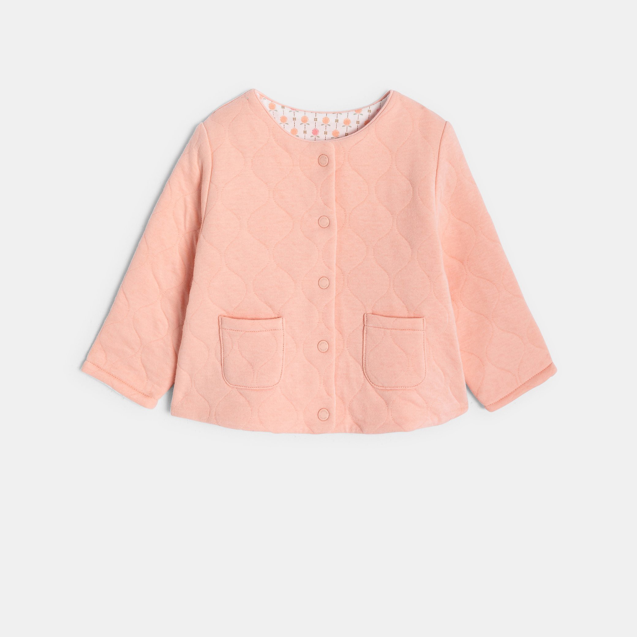 Sweat boutonné réversible beige bébé fille - Imprimé beige