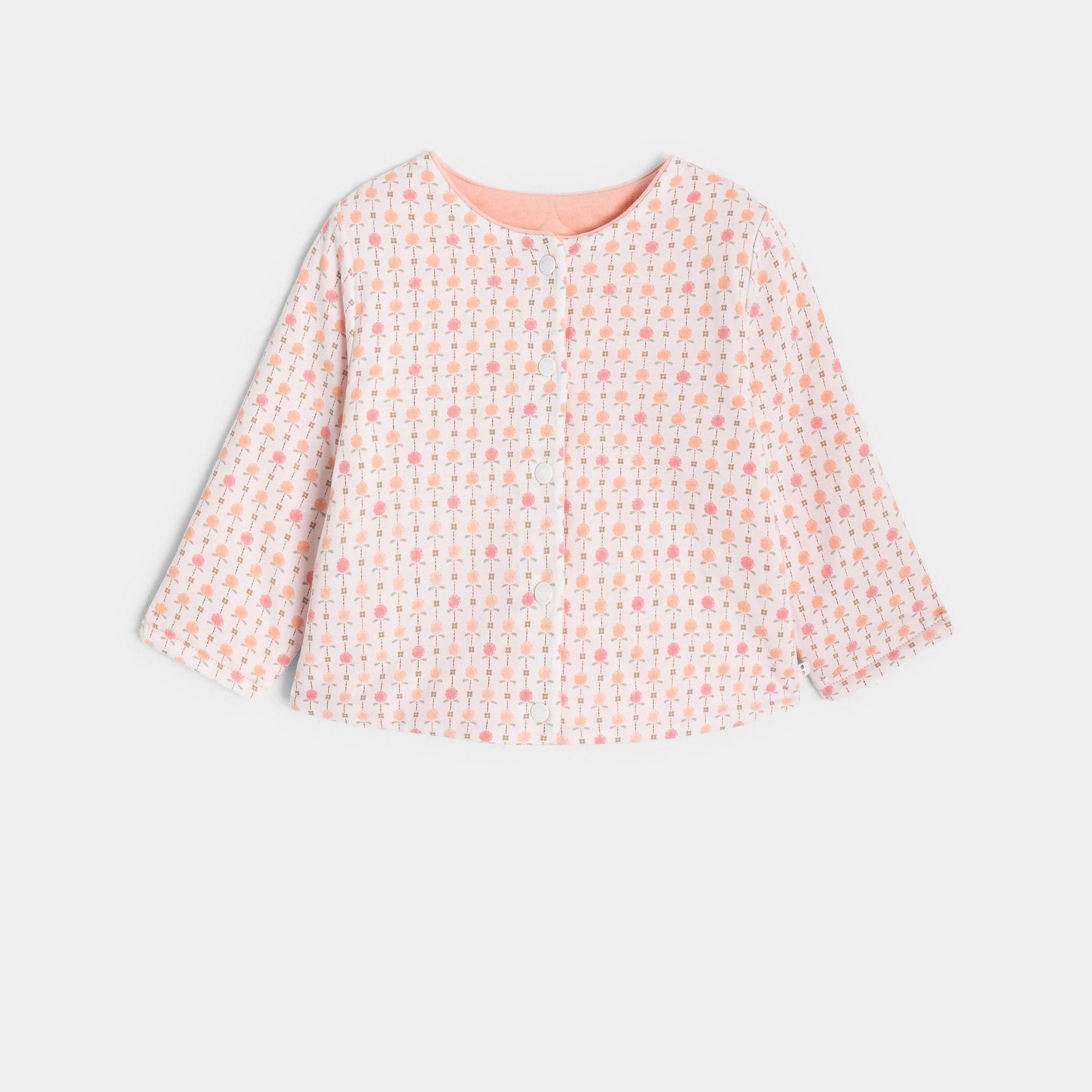Sweat boutonné réversible beige bébé fille - Imprimé beige