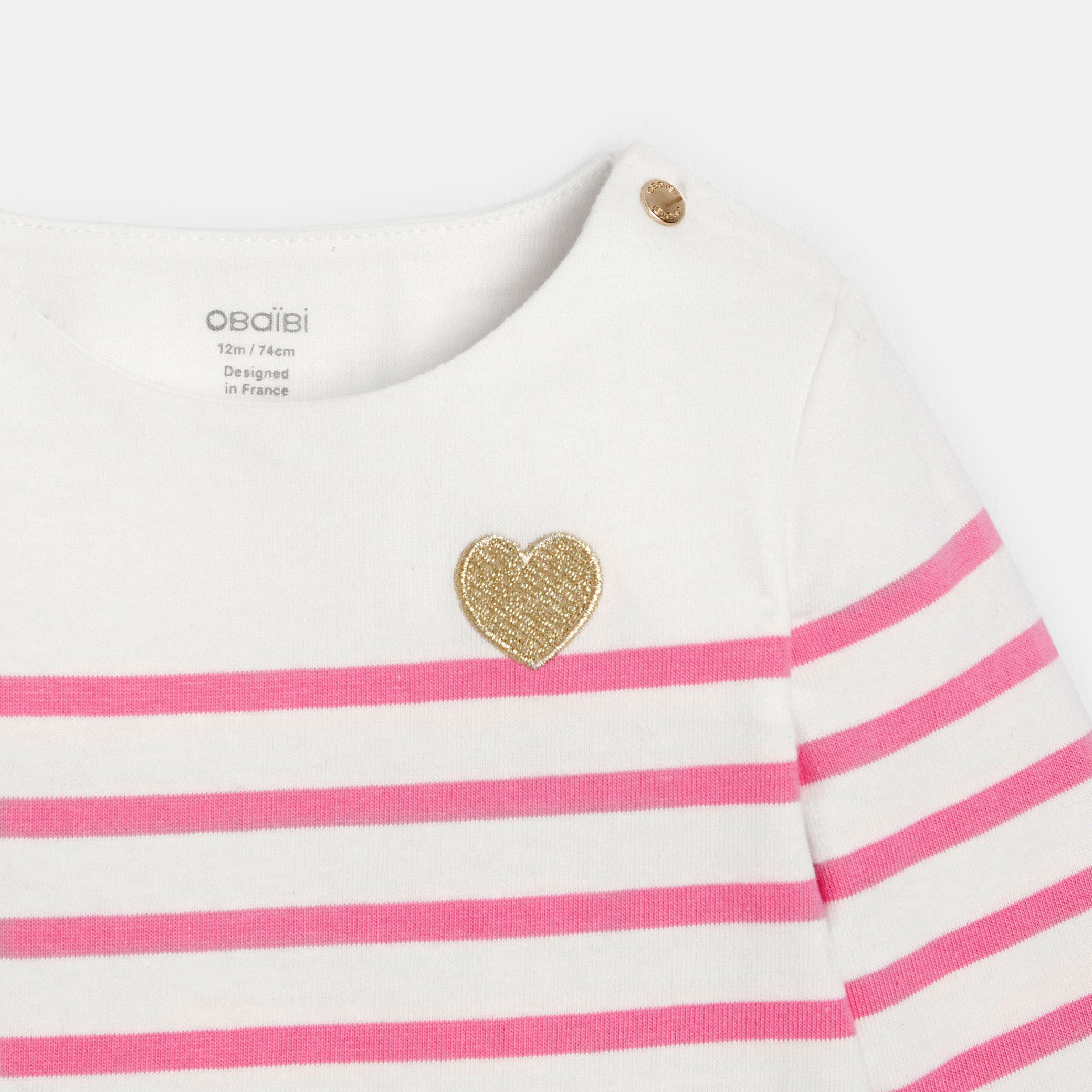 T-shirt rose rayé bébé fille - Rose Fonce
