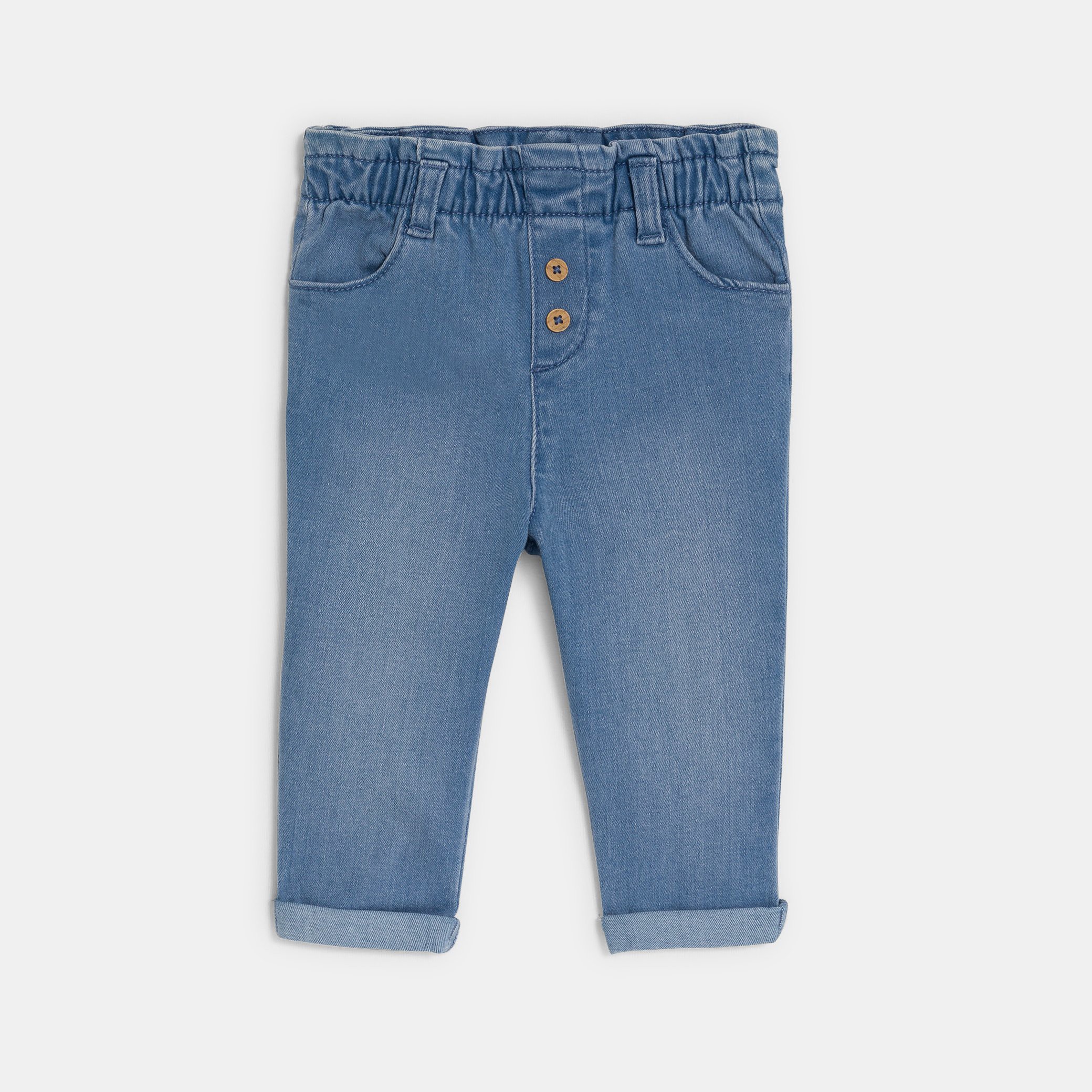 Pantalon taille haute beige bébé fille - Denim bleu clair