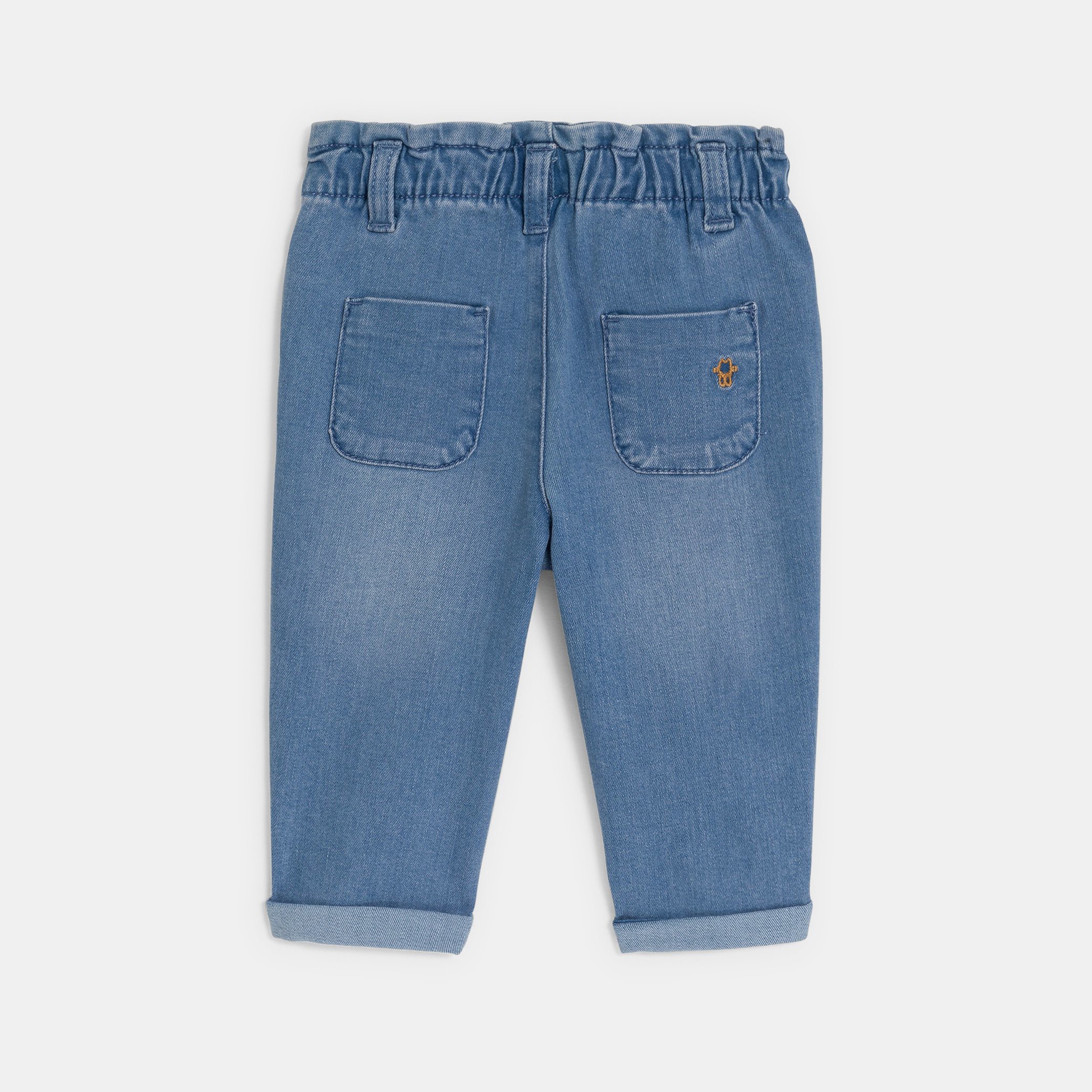 Pantalon taille haute beige bébé fille - Denim bleu clair