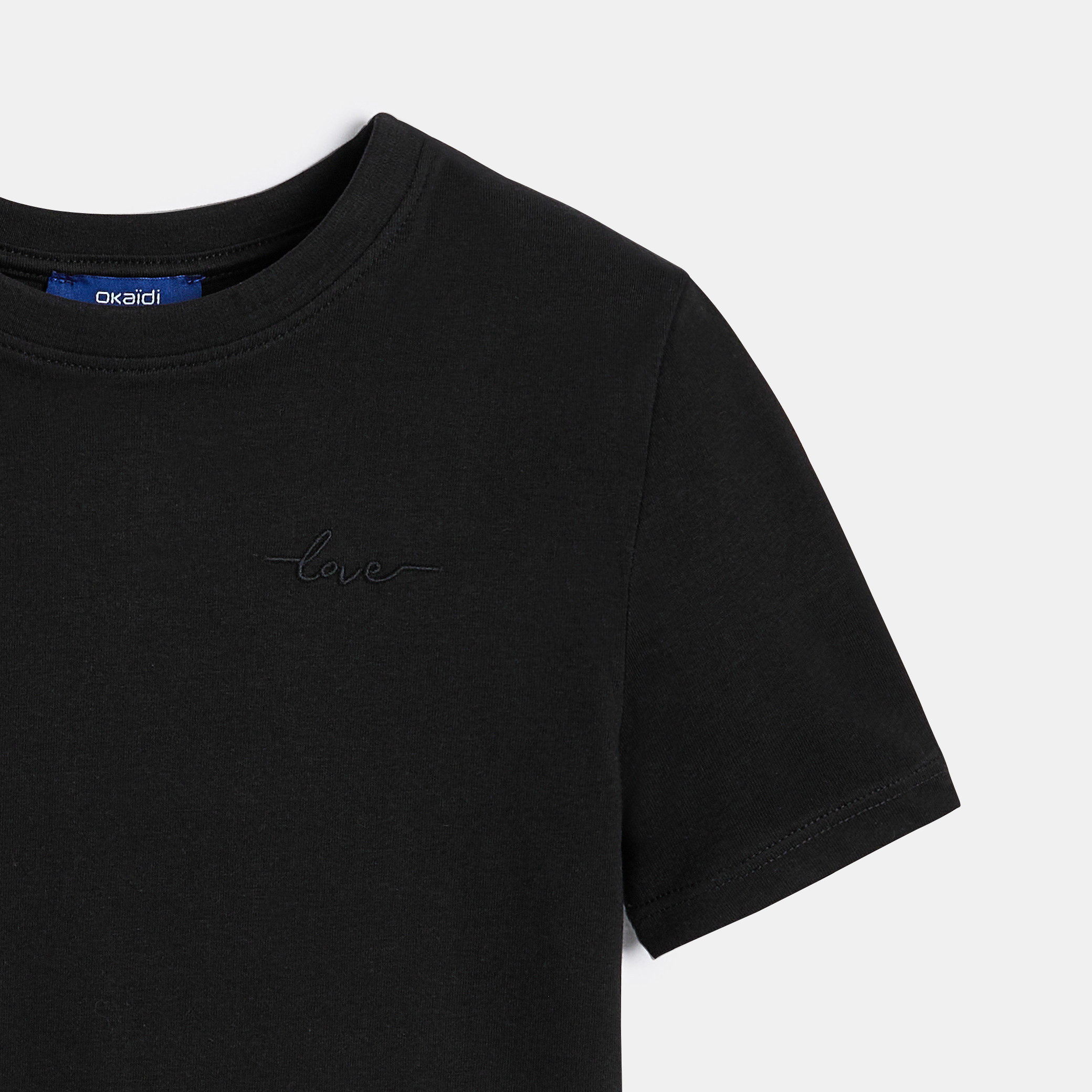 T-shirt basique uni blanc Fille - Noir