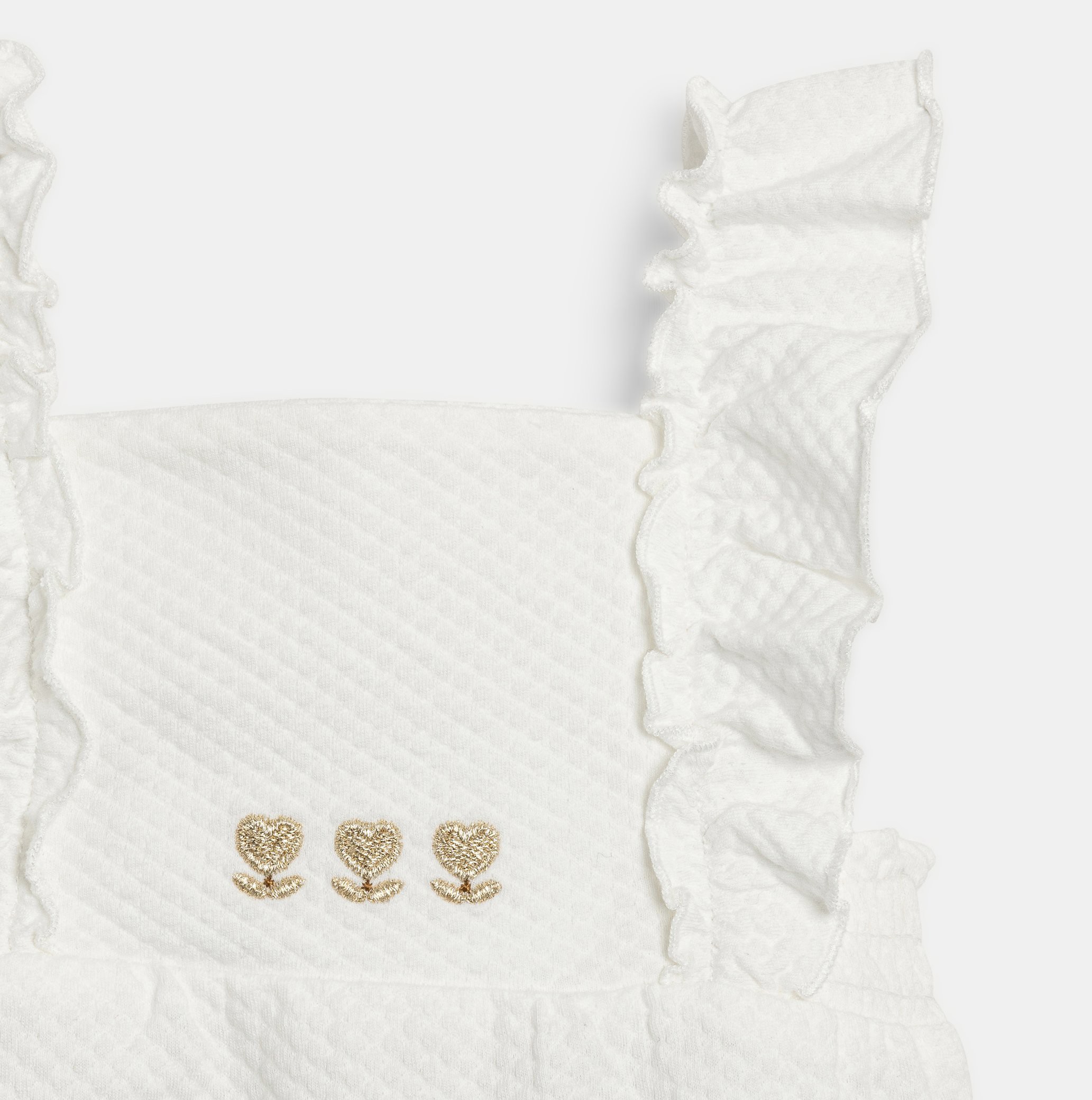 Combi courte coton fantaisie blanc naissance bébé fille - Blanc