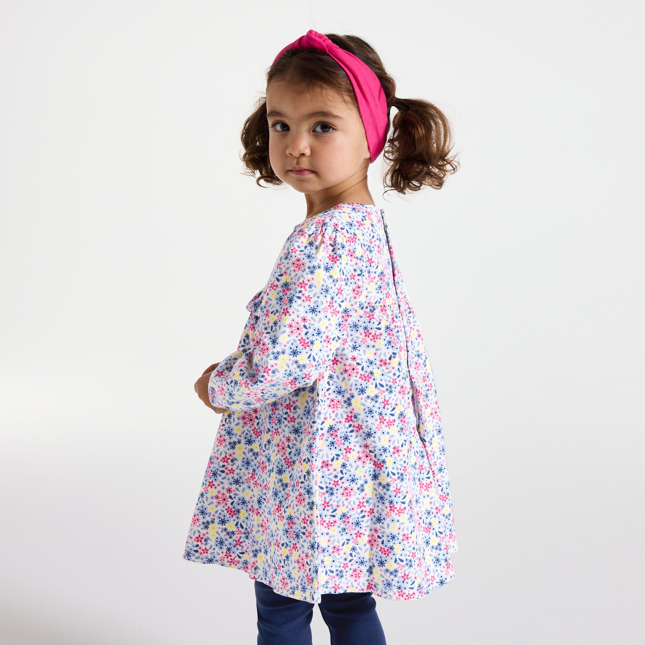 Robe imprimé fleuri et legging bleu bébé fille - Imprimé rose