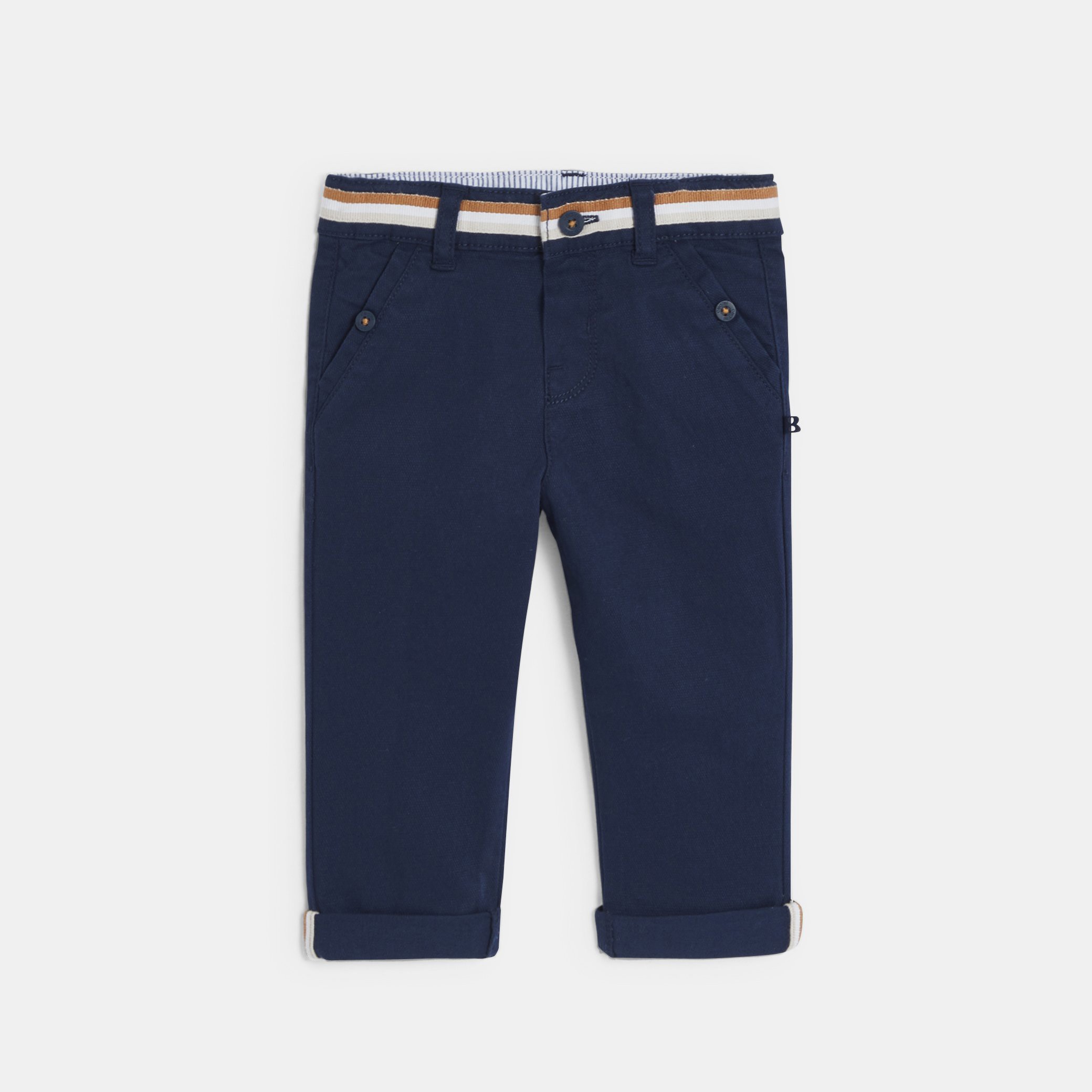 Pantalon chic coton fantaisie beige bébé garçon - Bleu navy