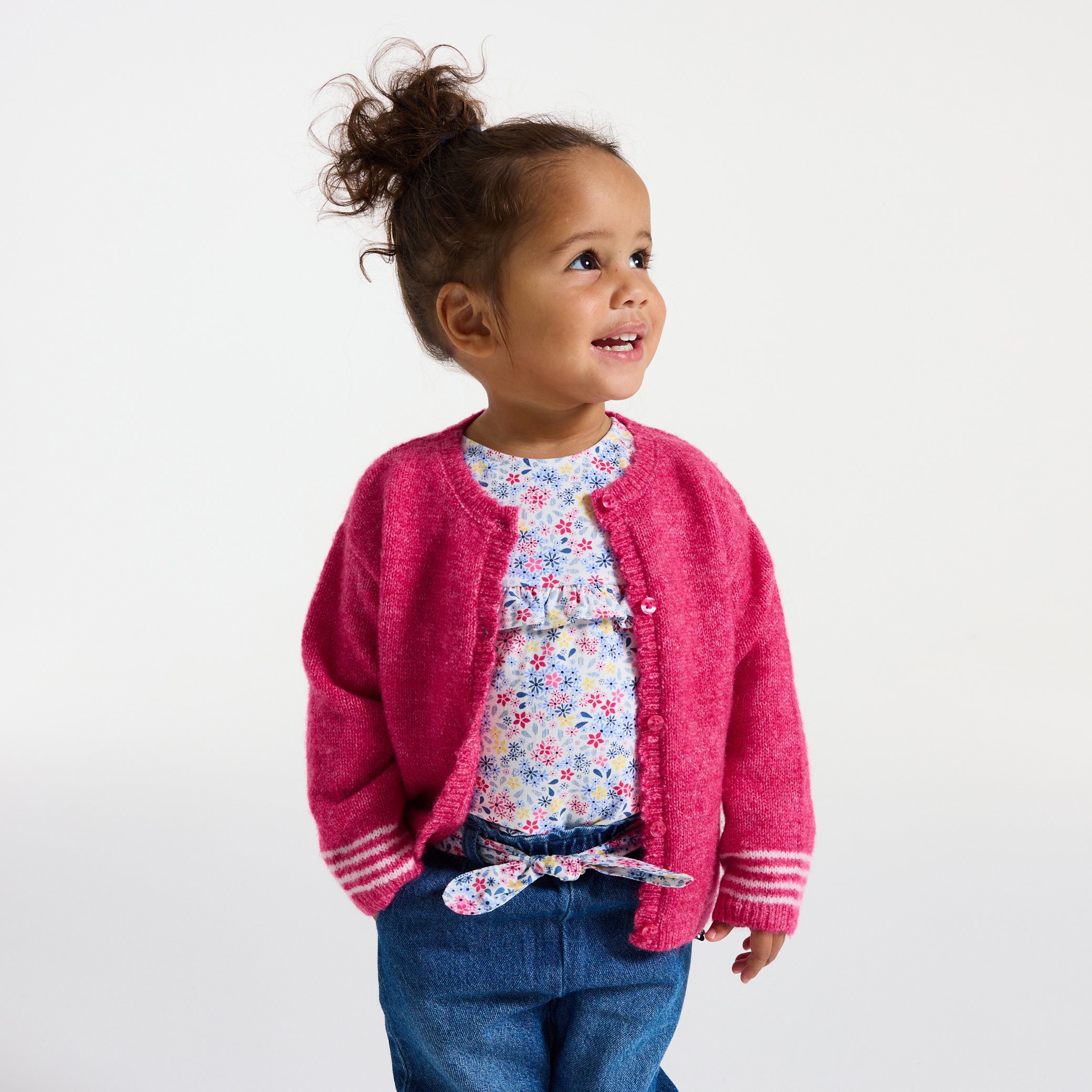 Gilet blanc en maille bébé fille - Rose feu