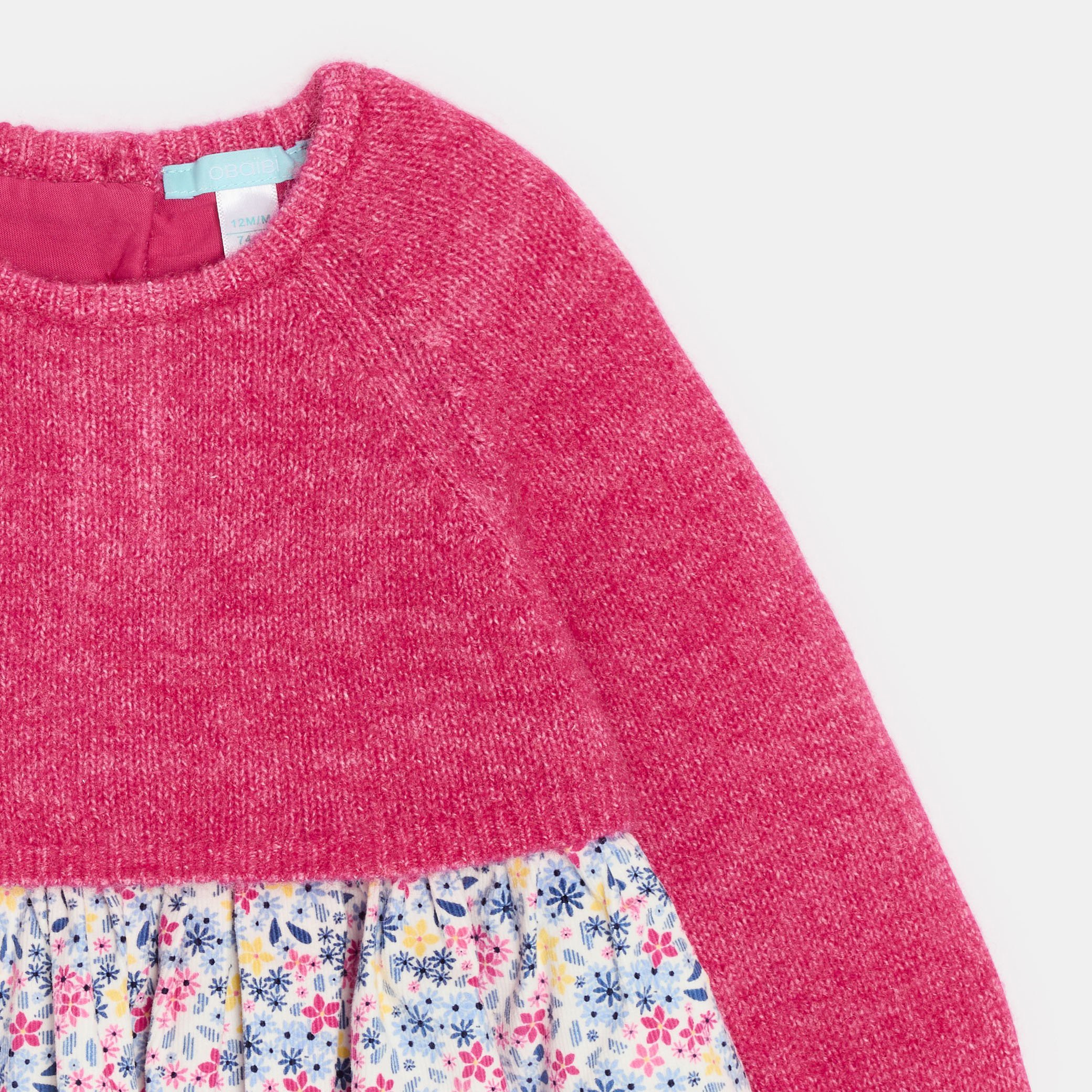 Robe fleurie jaune effet 2 en 1 bébé fille - Rose feu