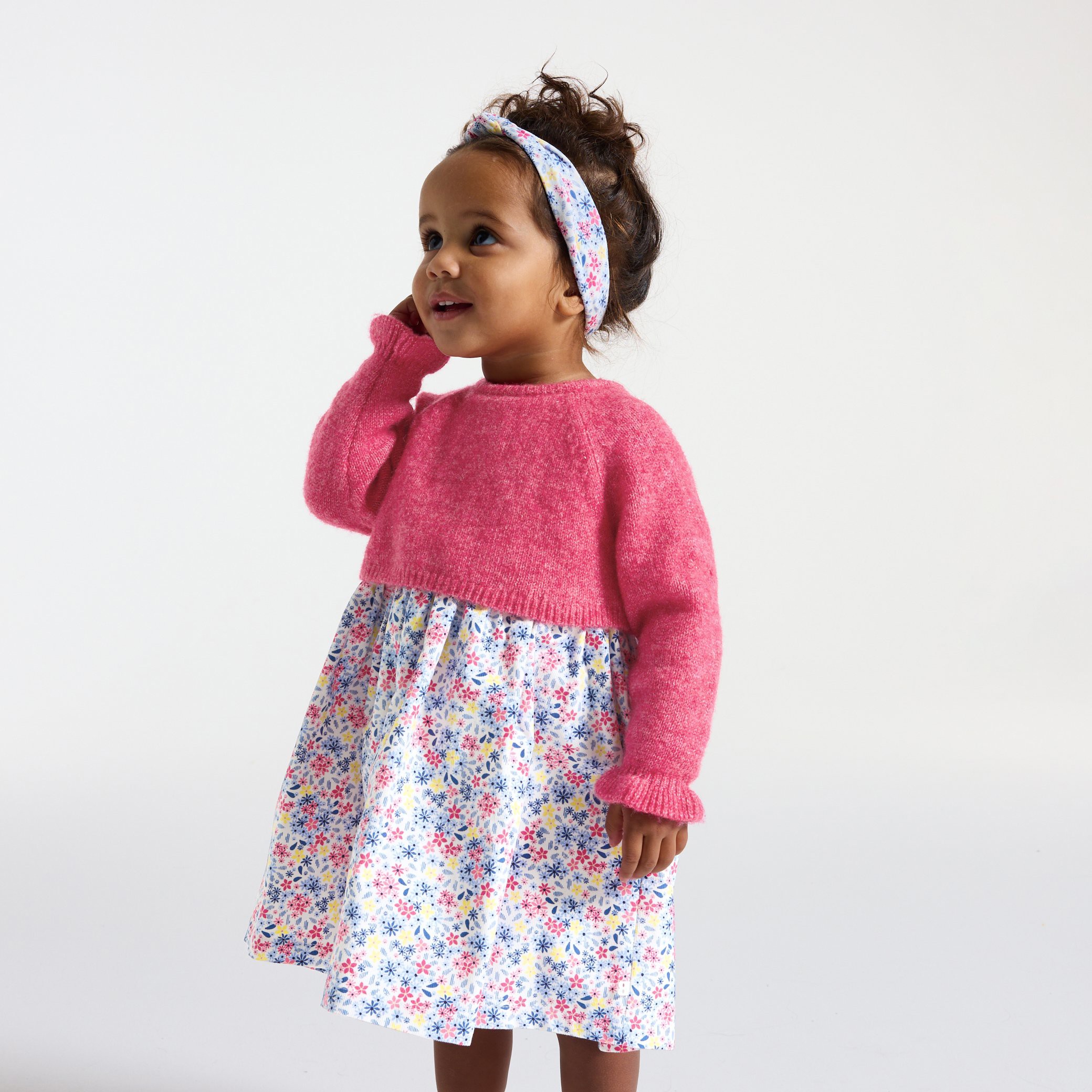 Robe fleurie jaune effet 2 en 1 bébé fille - Rose feu