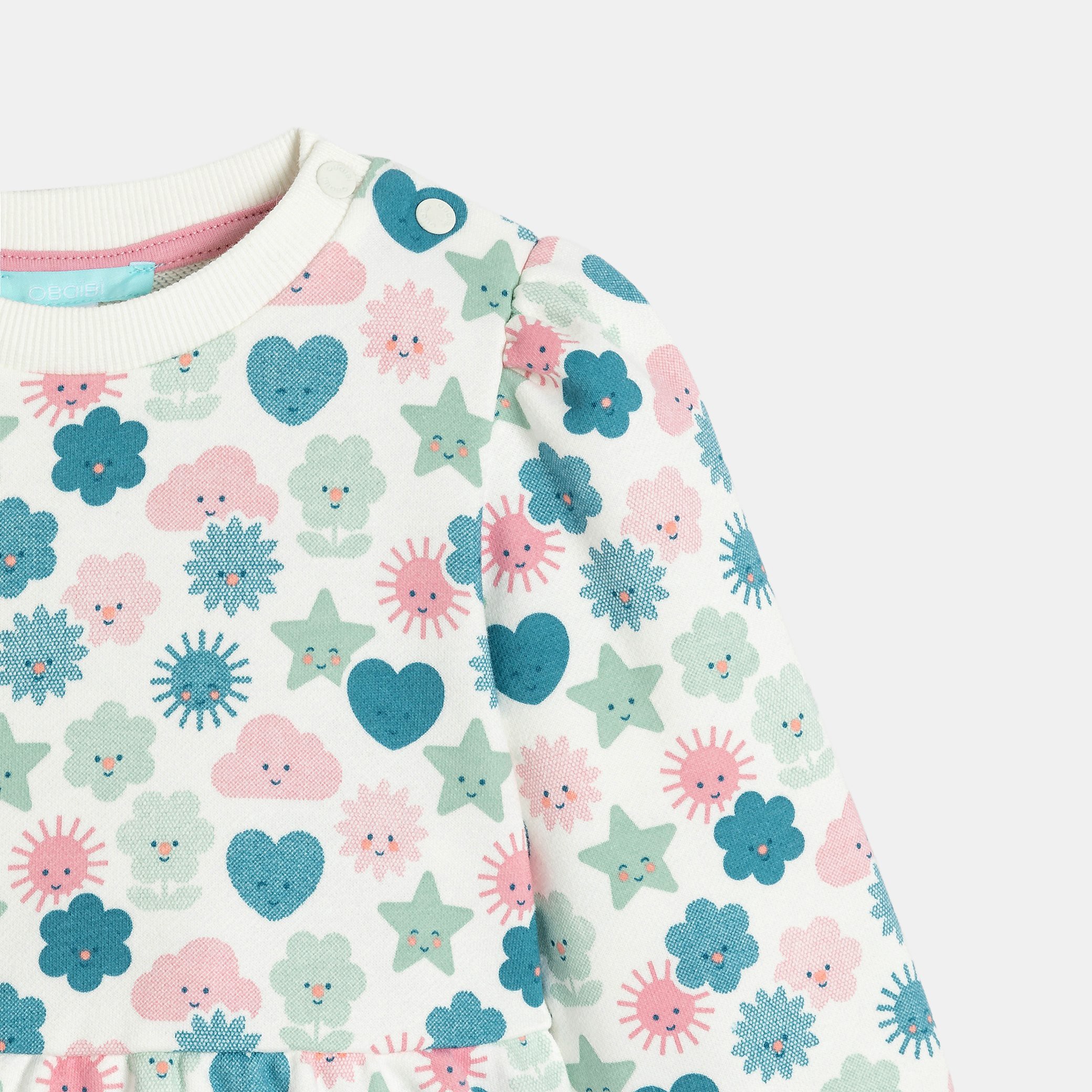 Sweat imprimé vert bébé fille - Imprimé blanc