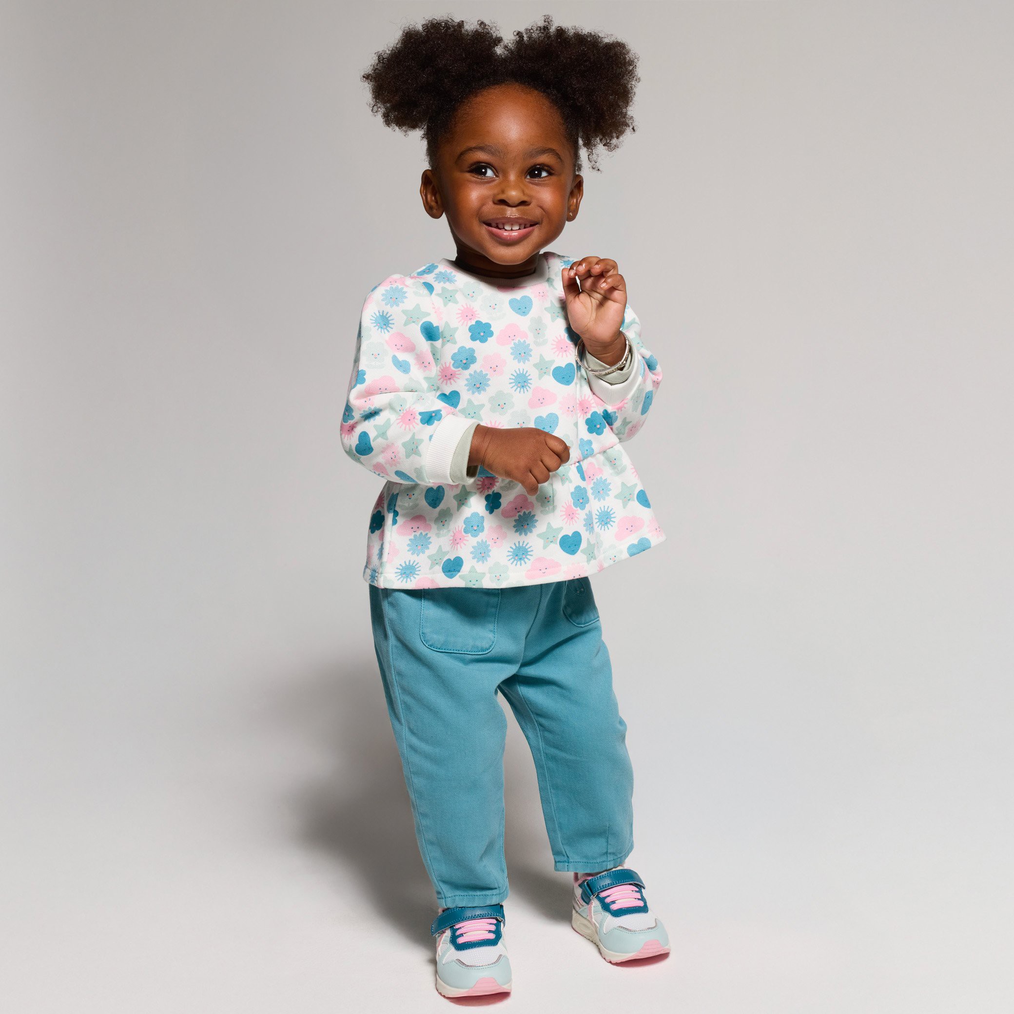 Sweat imprimé vert bébé fille - Imprimé blanc
