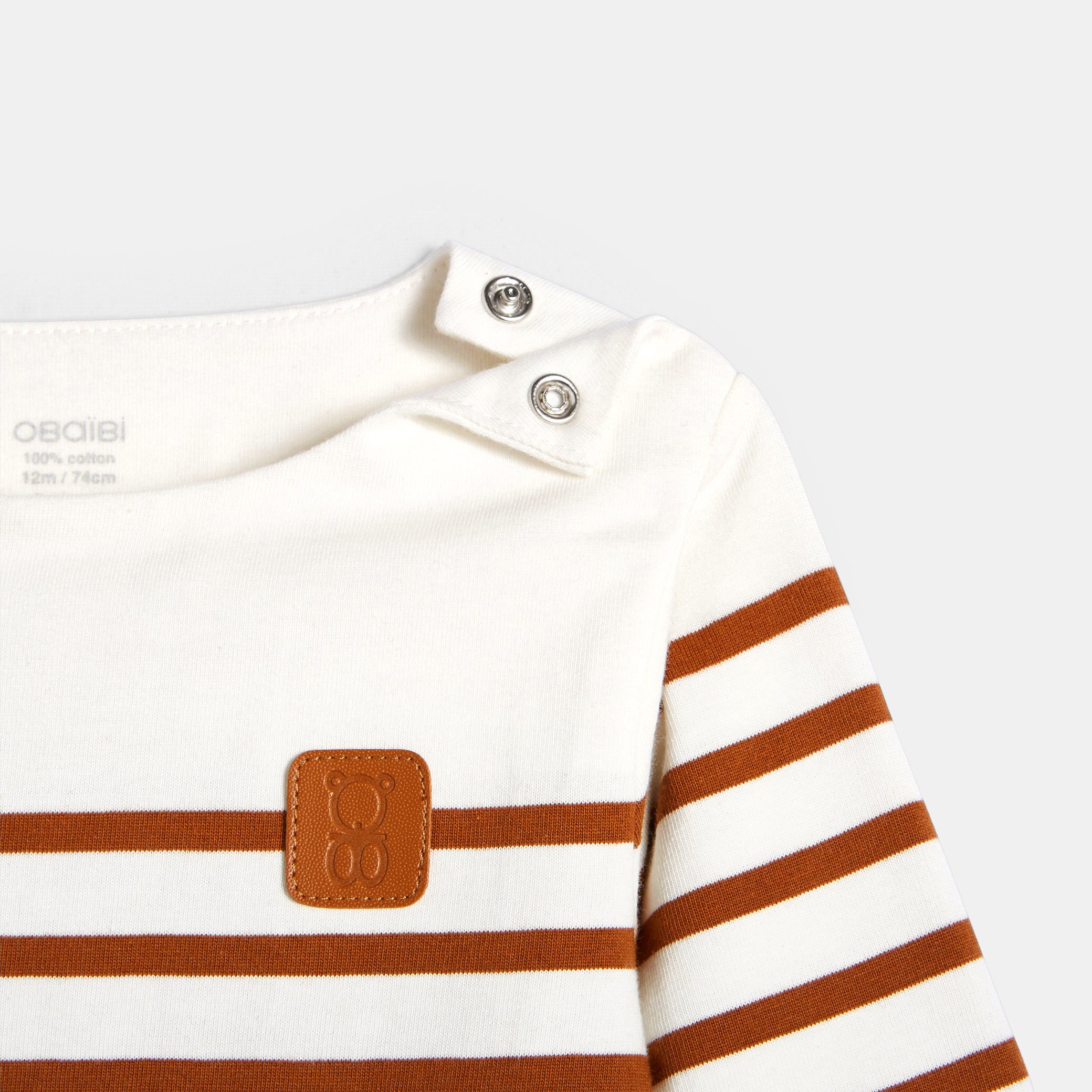 T-shirt marinière bleu bébé garçon - Marron châtaigne