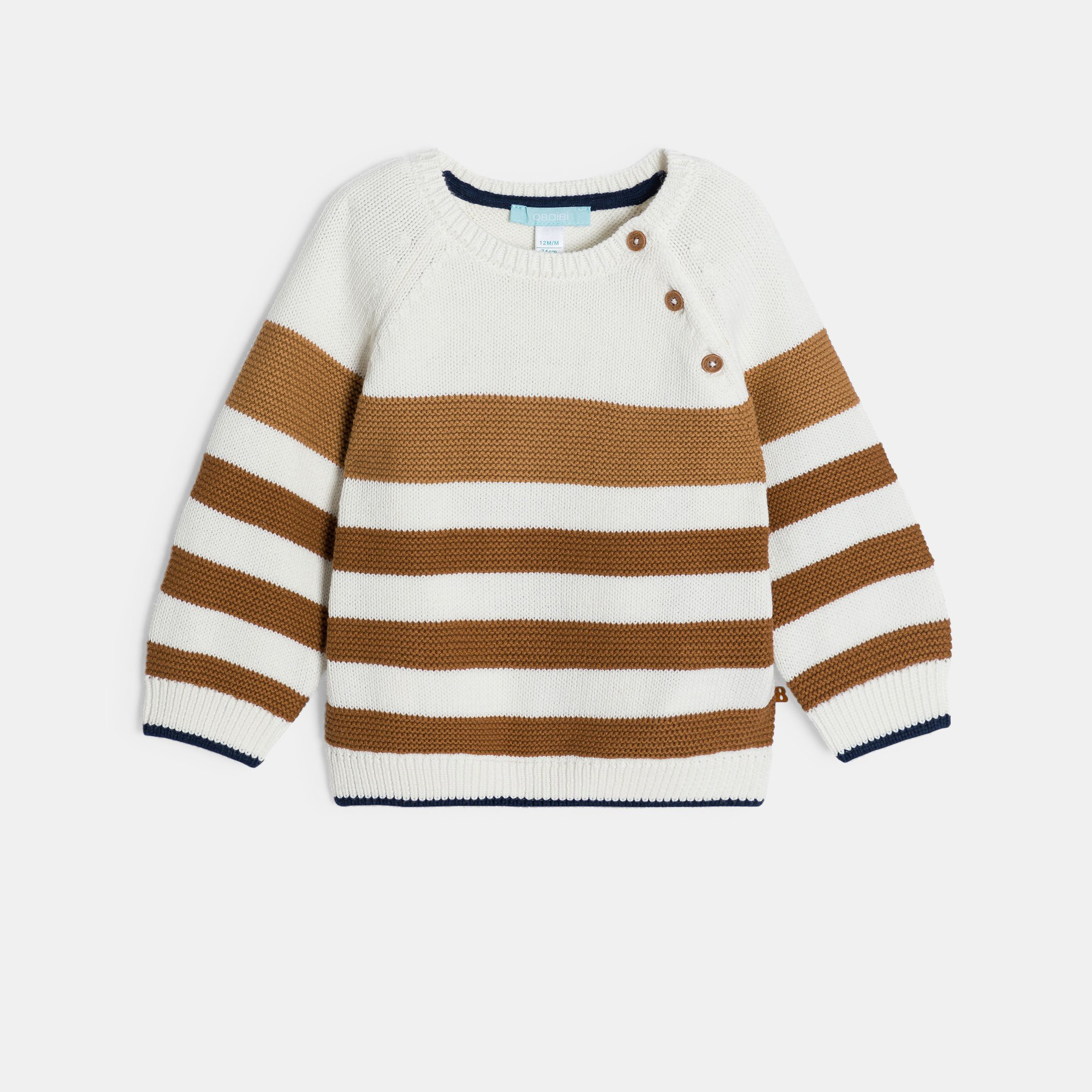 Pull maille tricot rayé vert bébé garçon - Rayures marron