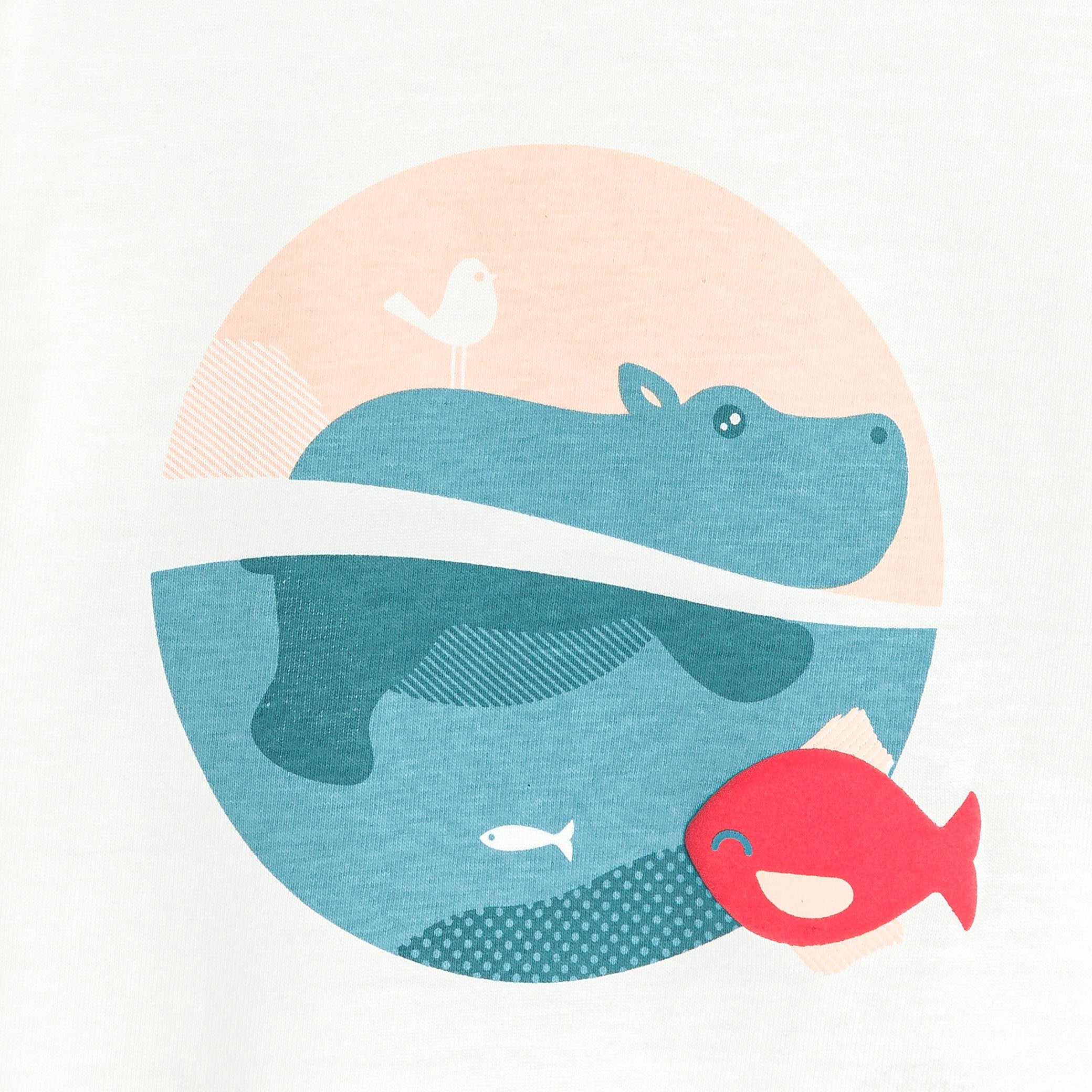T-shirt blanc manches longues motif animal bébé garçon - Blanc écru