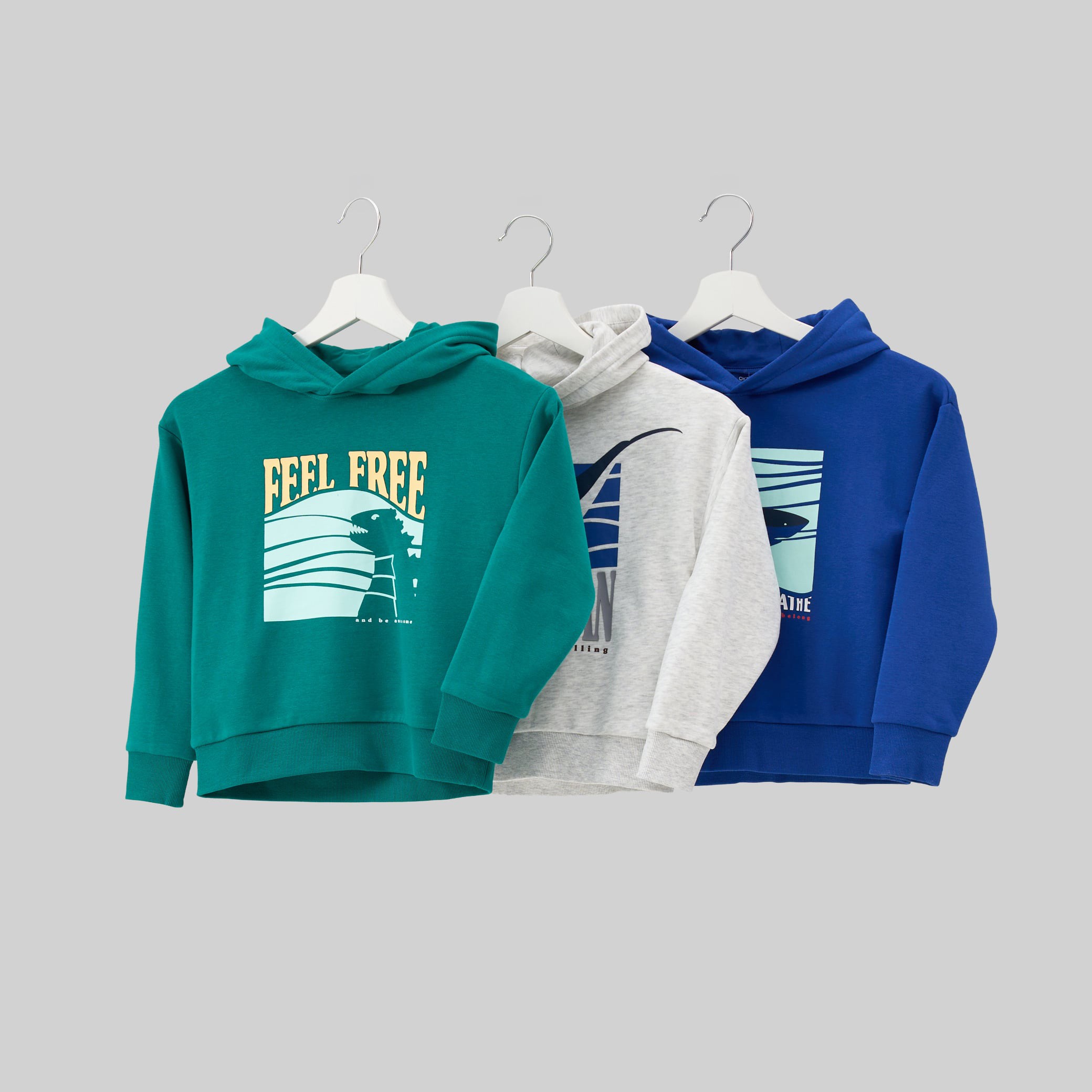 Sweat à capuche molleton gris garçon - Ecru chiné