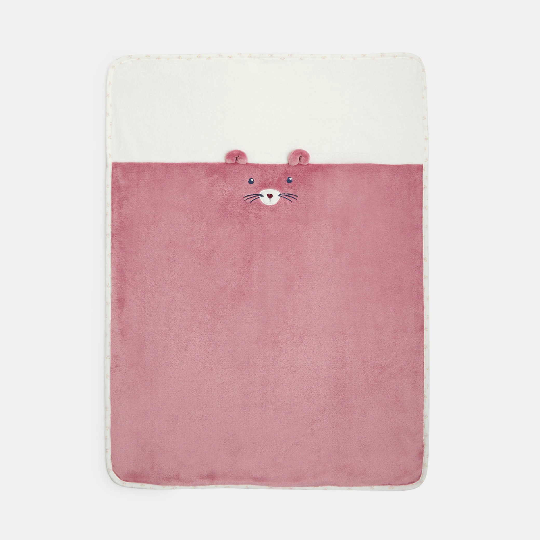 Couverture ours soft boa et jersey rose bébé fille - Vieux Rose  Moyen