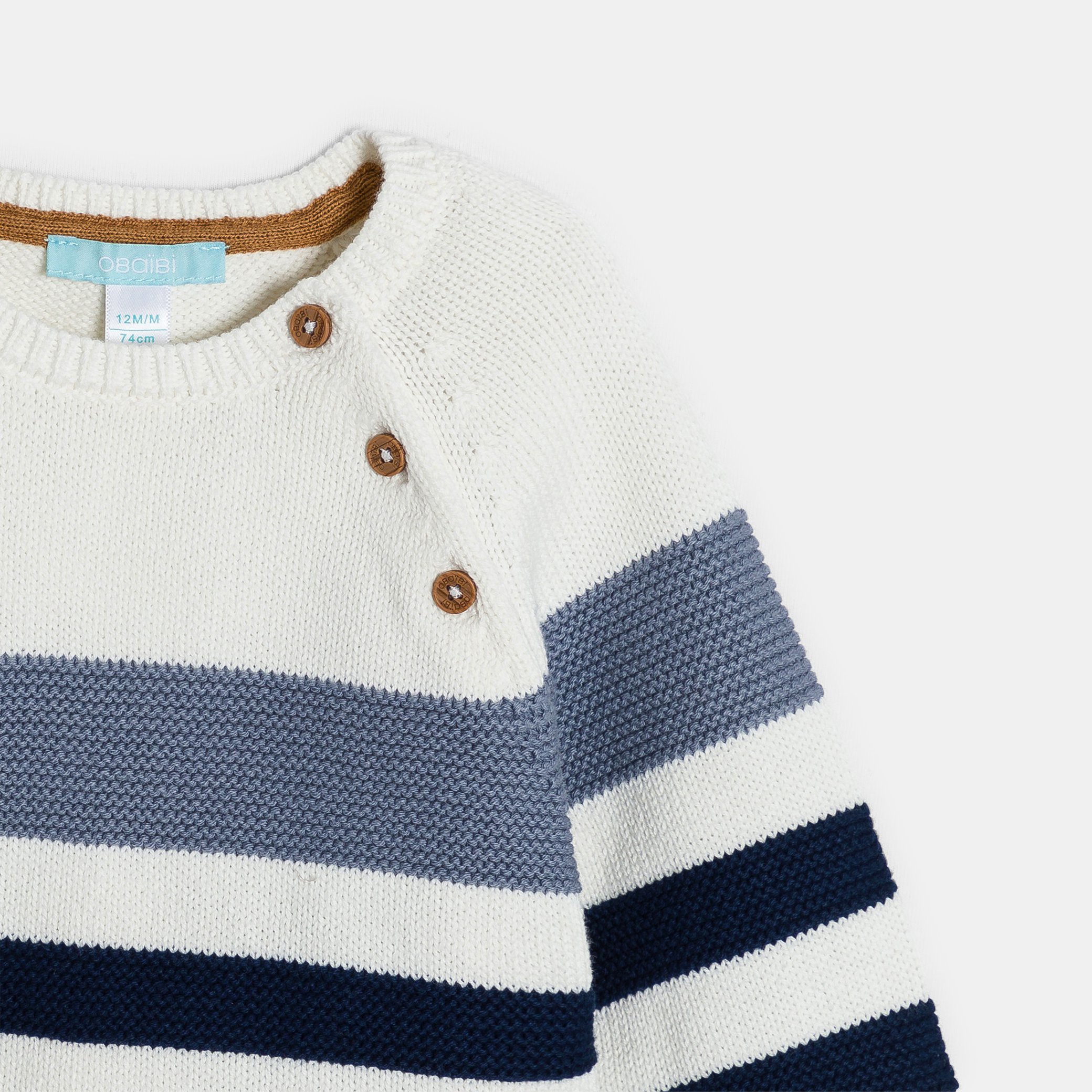 Pull maille tricot rayé vert bébé garçon - Rayures bleu