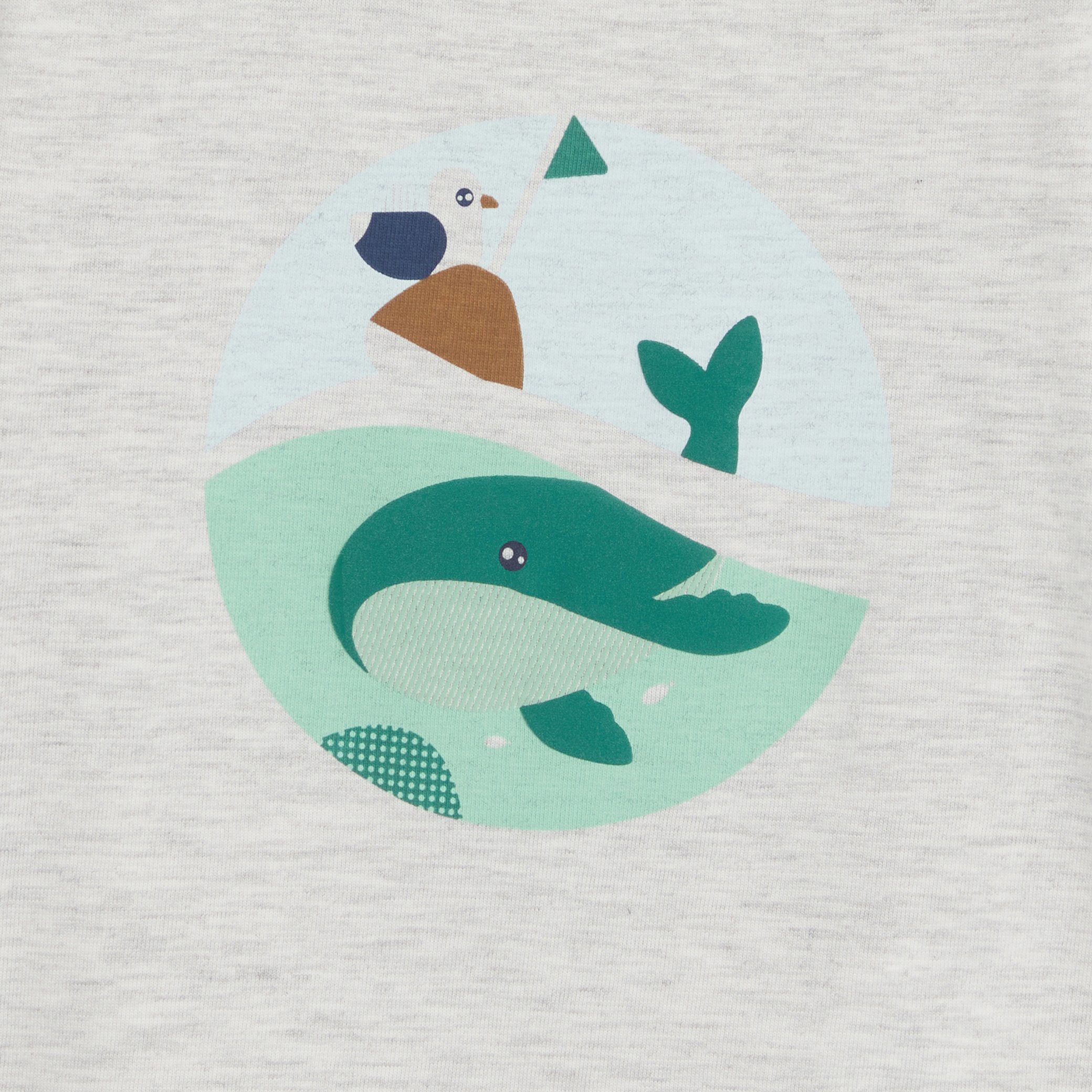 T-shirt blanc manches longues motif animal bébé garçon - Gris Chiné Clair