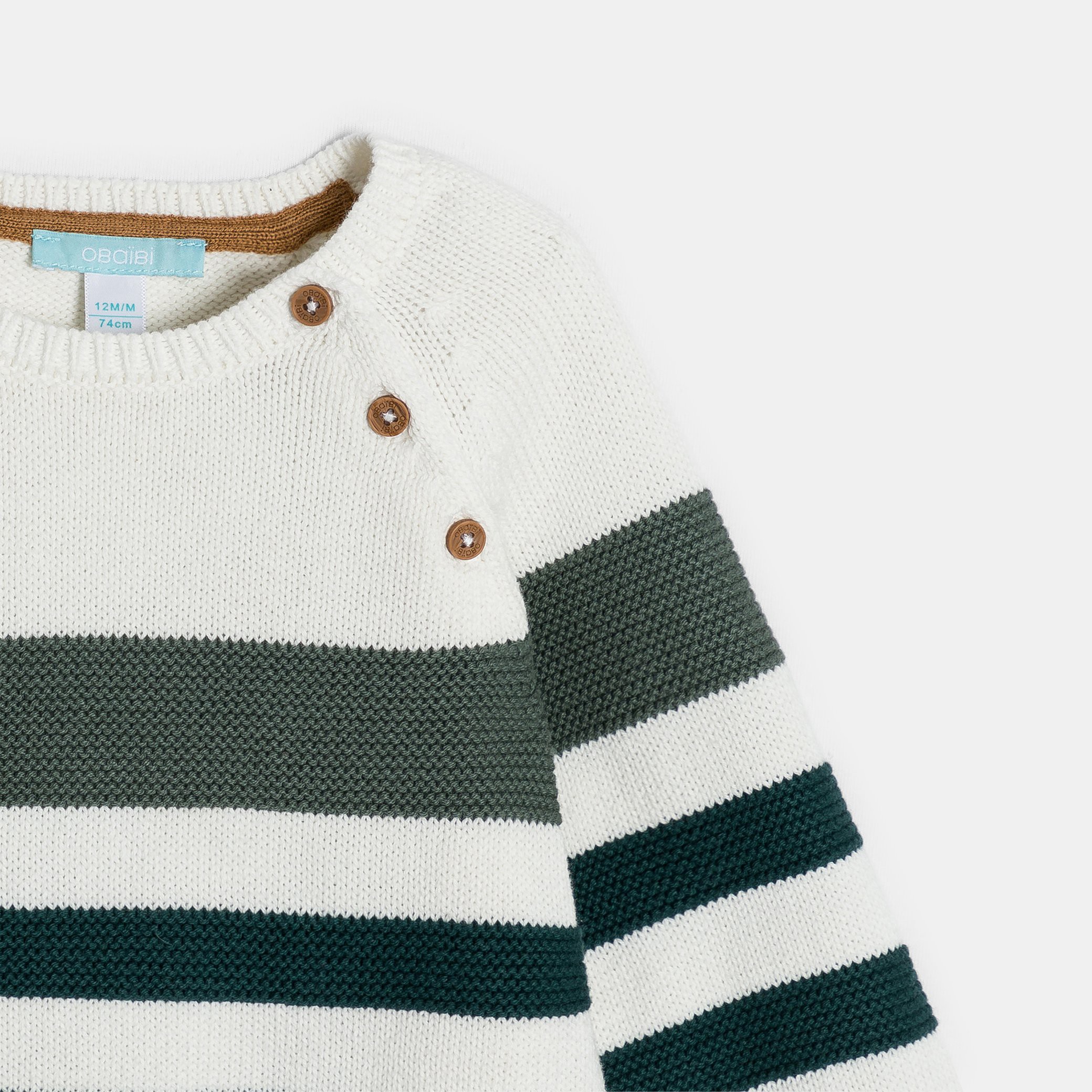 Pull maille tricot rayé vert bébé garçon - Rayures vert
