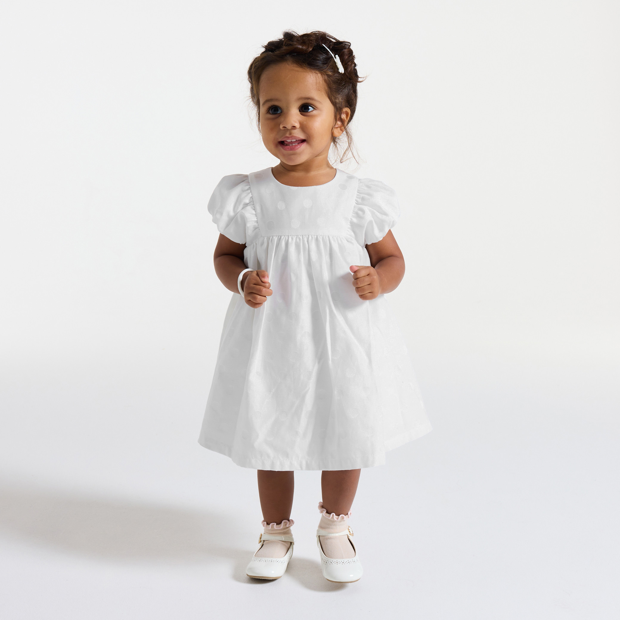 Robe bleu marine à pois bébé fille - Blanc