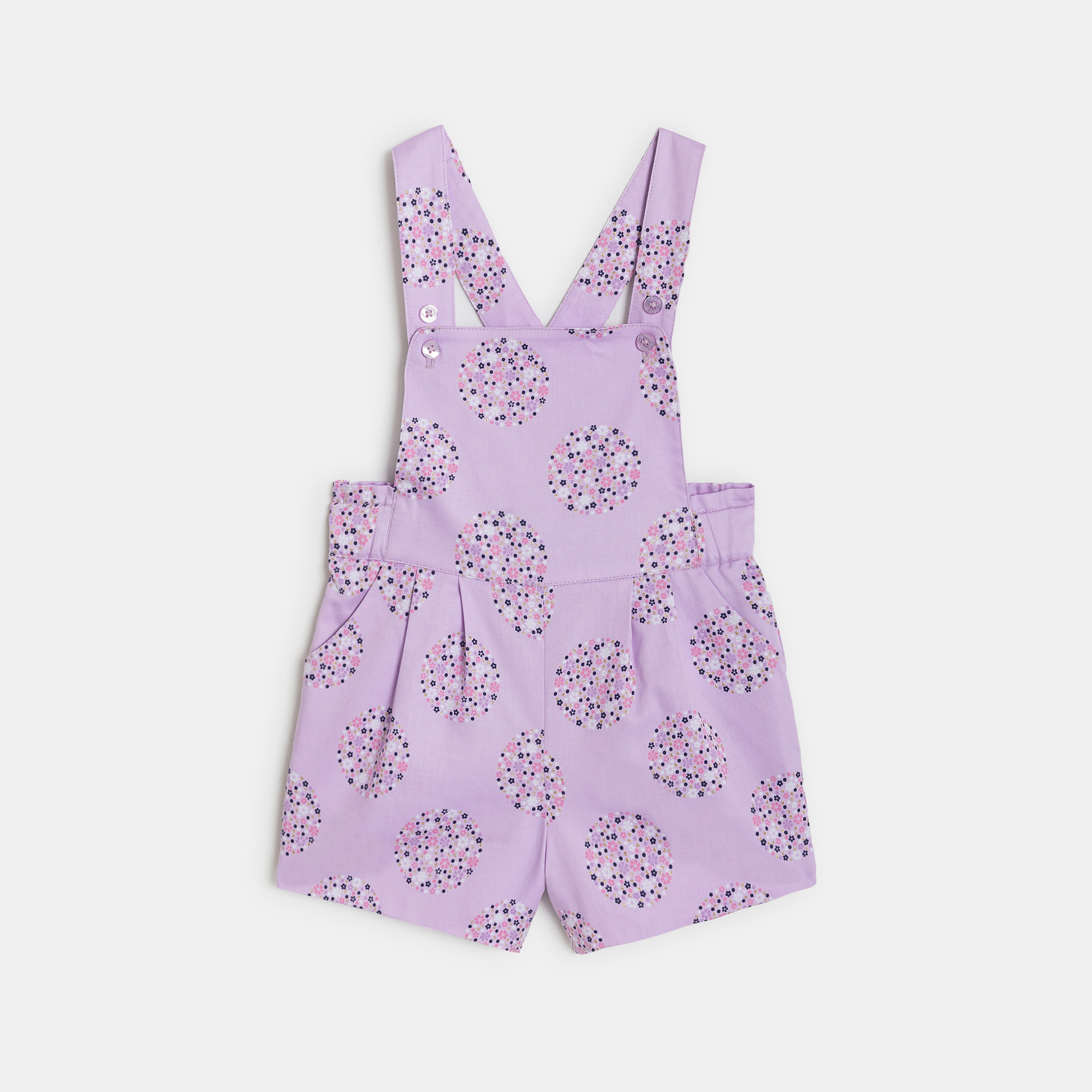 Salopette courte et t-shirt mauve bébé fille - Imprimé Violet