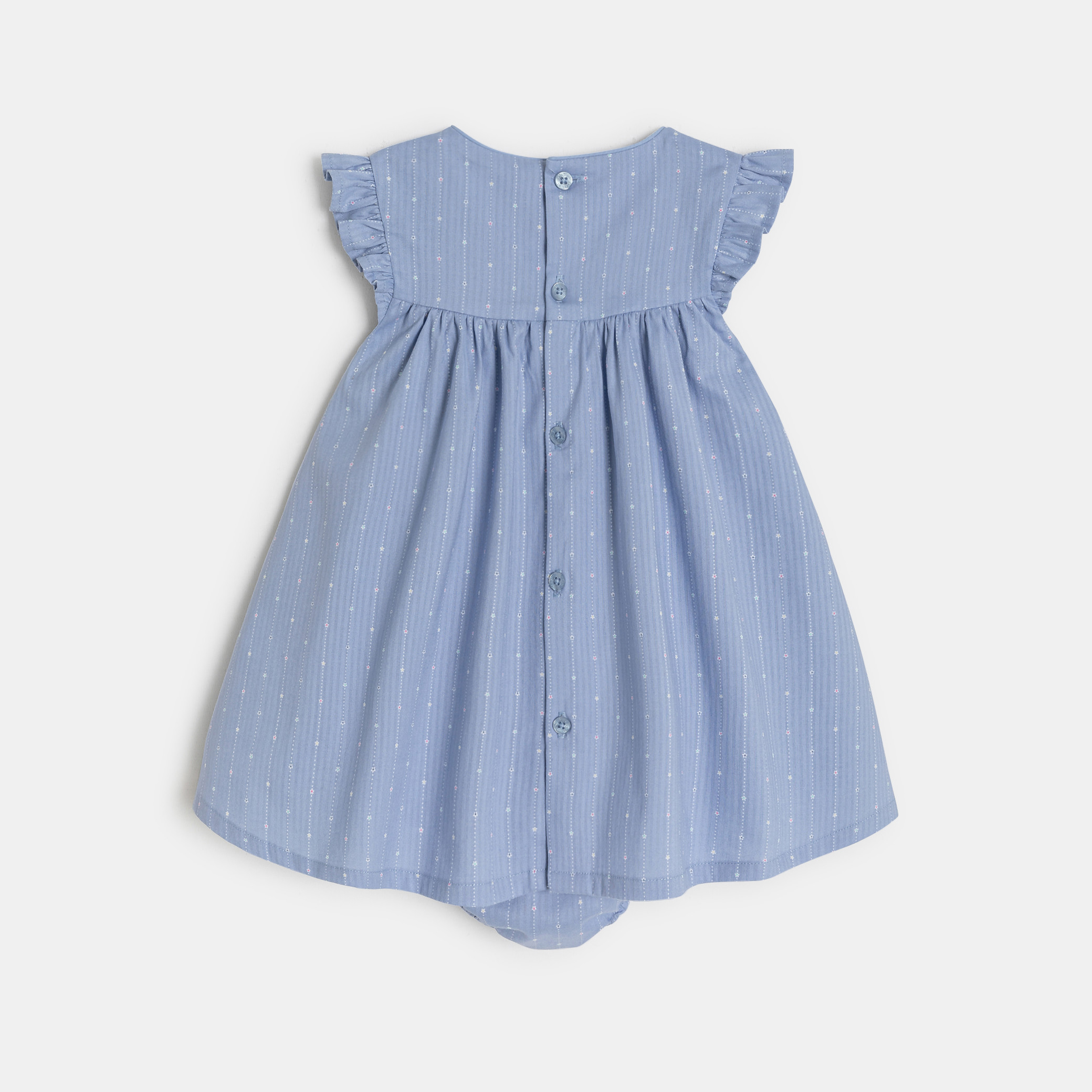 Robe à smocks fleurie bleu bébé fille - Rayures bleu