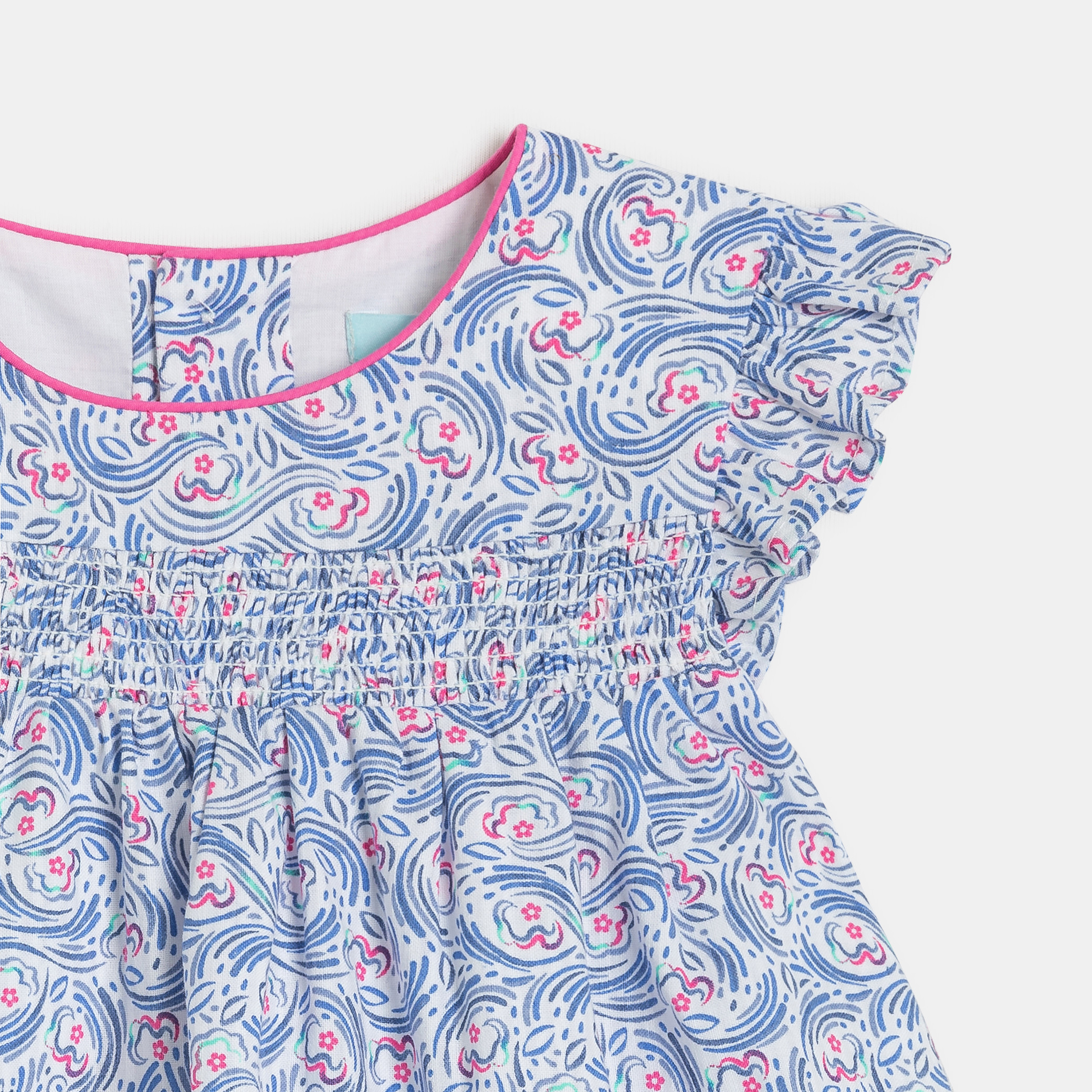 Robe à smocks fleurie bleu bébé fille - Imprimé bleu