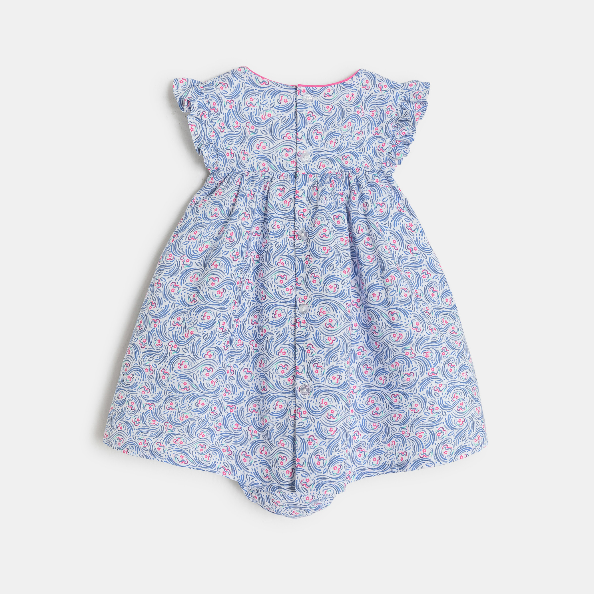 Robe à smocks fleurie bleu bébé fille - Imprimé bleu