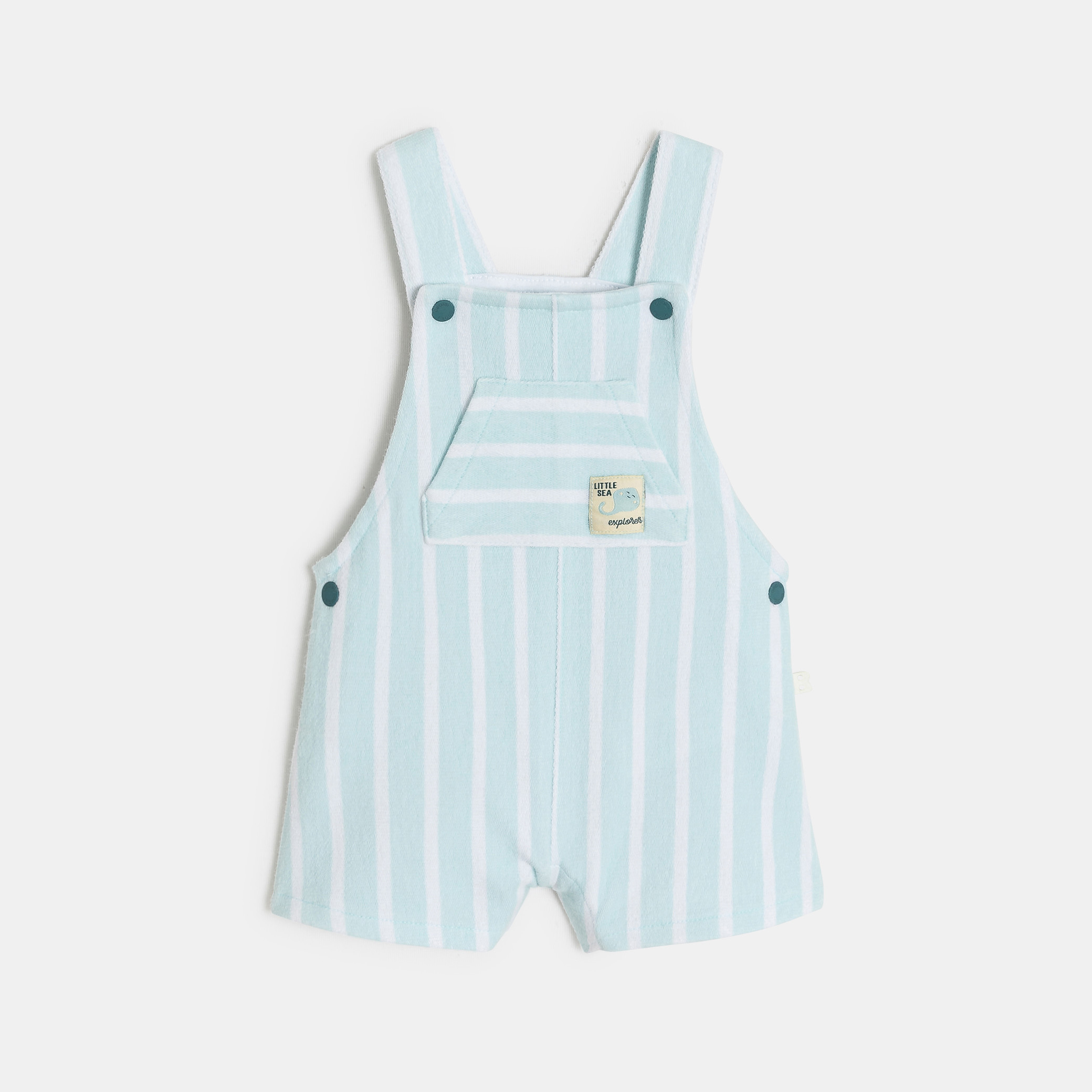 Salopette bouclette et body bleu clair bébé garçon - Rayures bleu