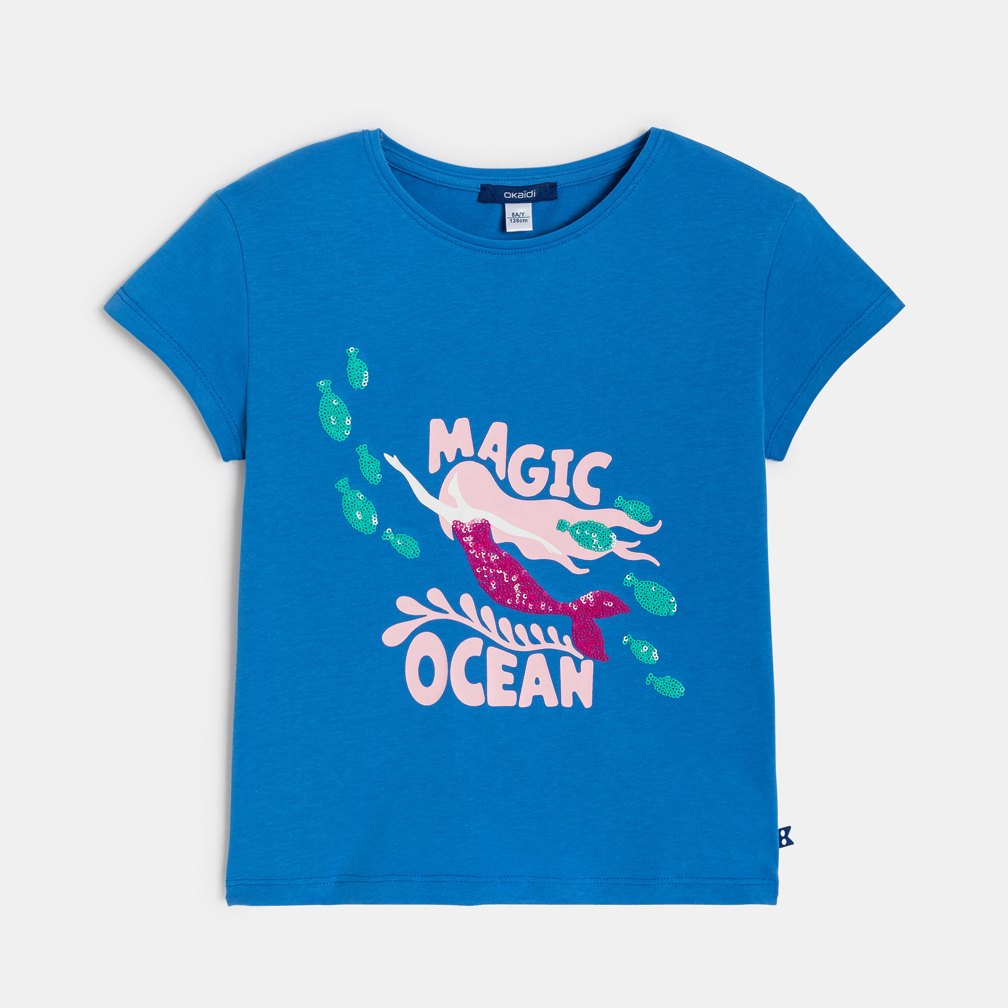 T-shirt sirène rose fille - Bleu pacifique