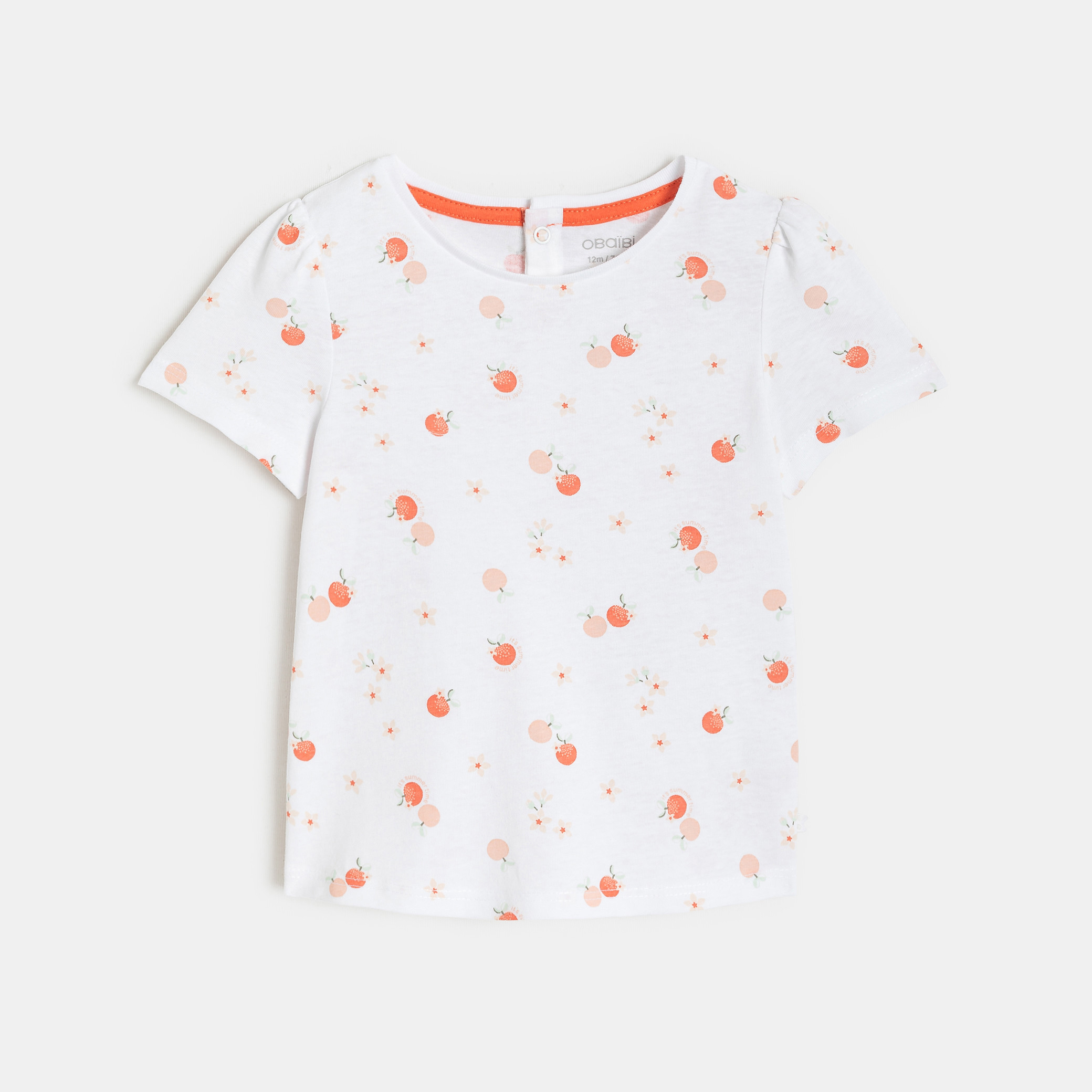 T-shirt jersey fruits blanc bébé fille - Imprimé orange