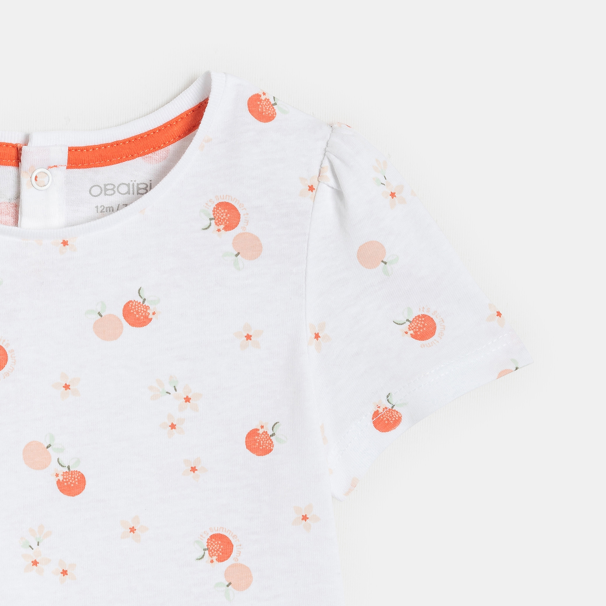 T-shirt jersey fruits blanc bébé fille - Imprimé orange