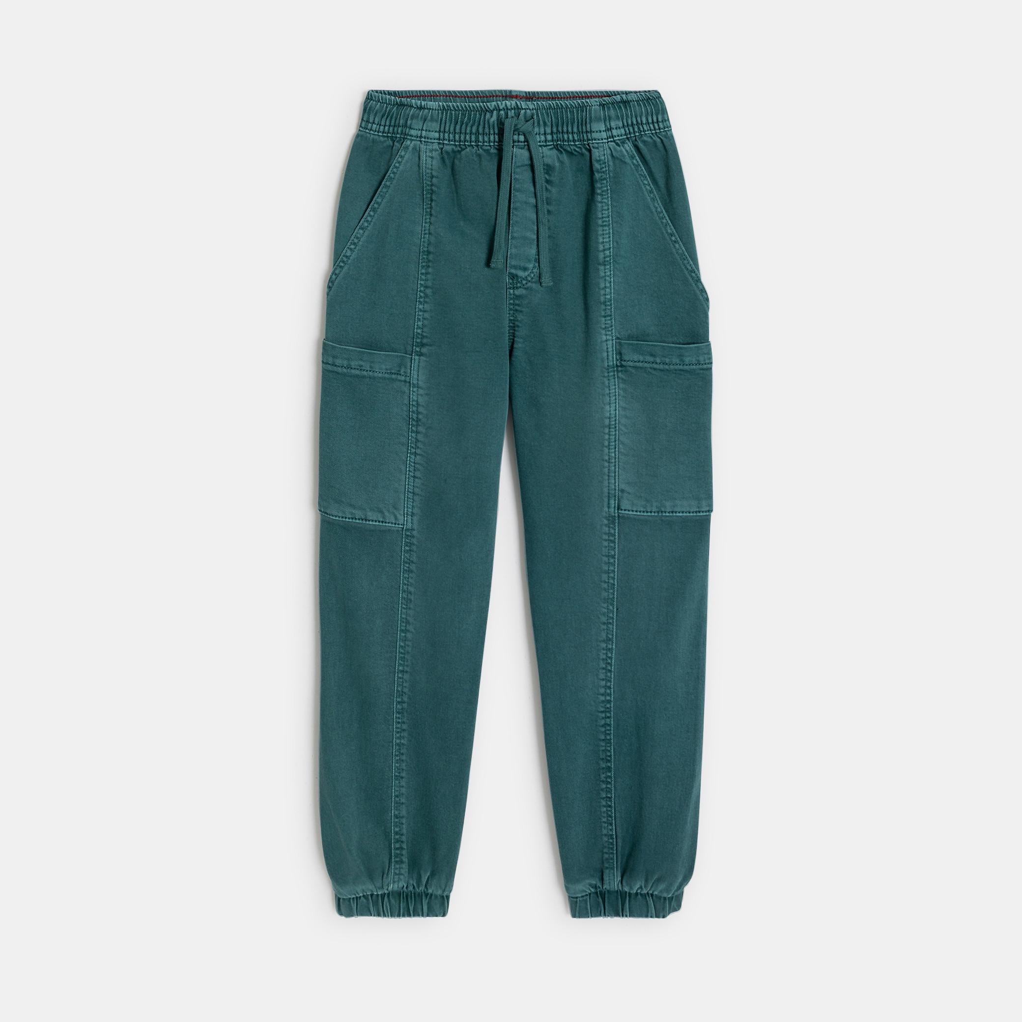 Pantalon cargo denim souple vert garçon - Vert bouteille